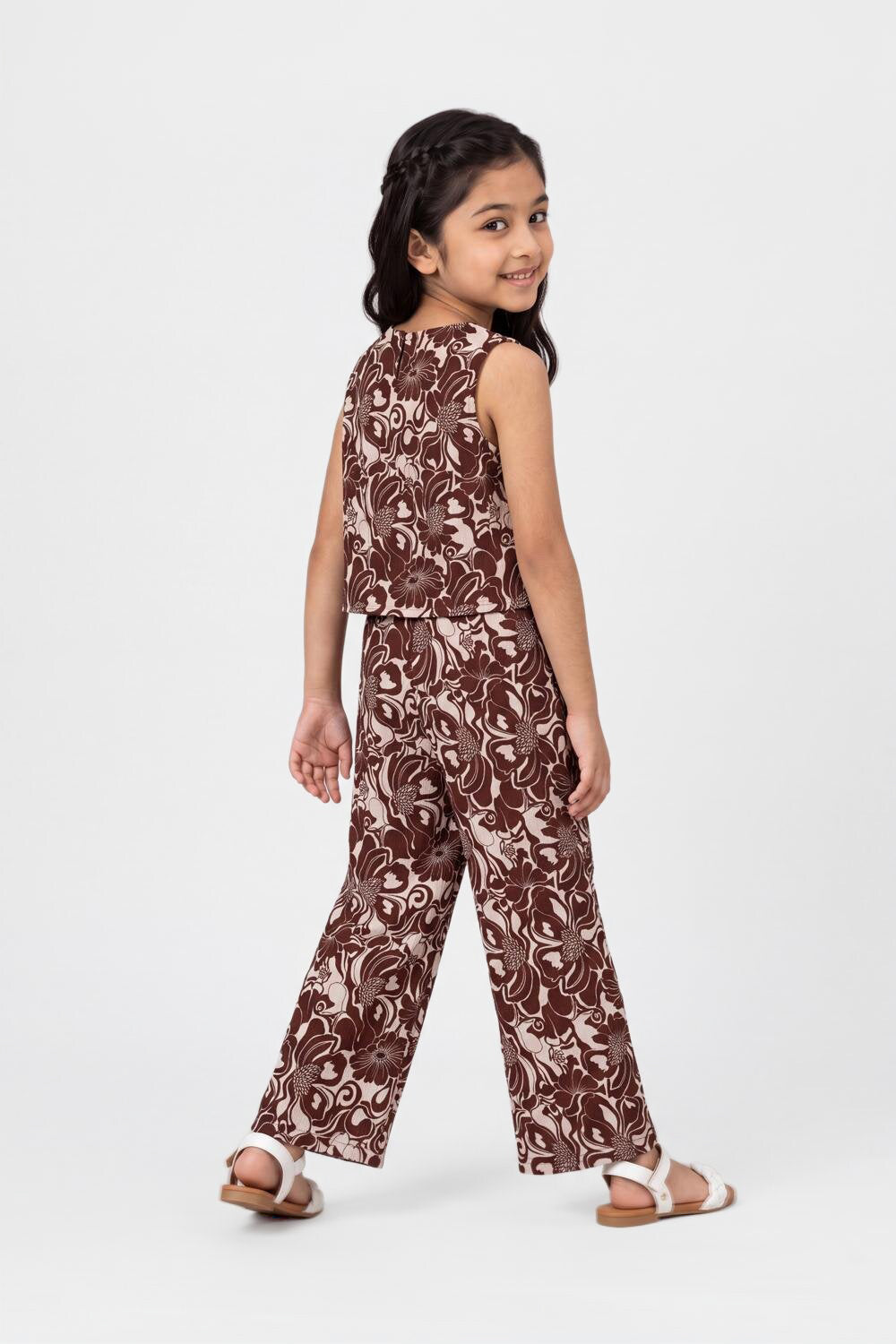 Brown Botanical Regular Fit Co Ord Set For Tweens Girls - Image 5