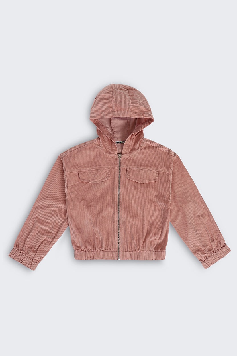 Pink Textured Regular Fit Jacket For Tweens Girls - Image 2