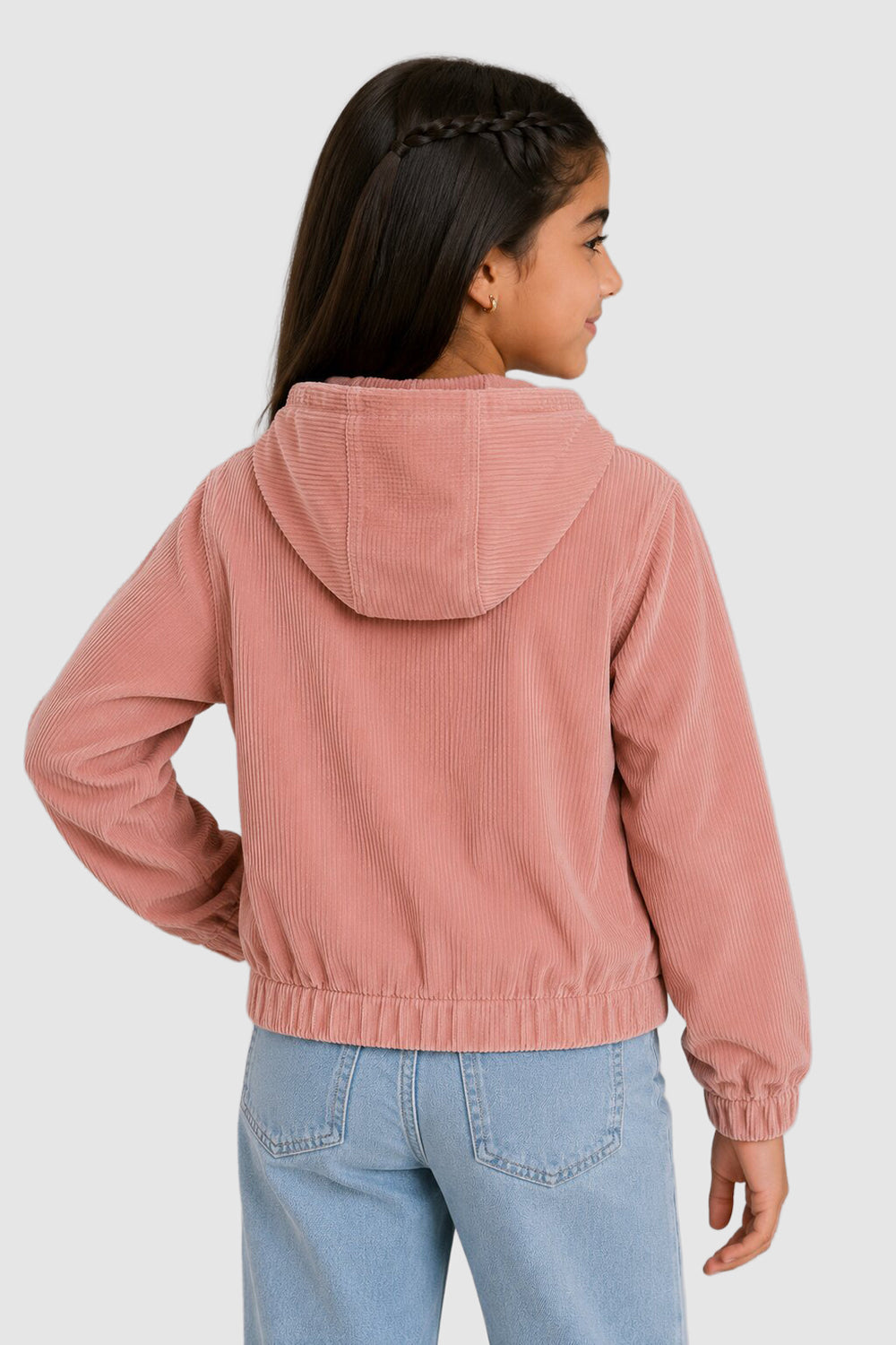 Pink Textured Regular Fit Jacket For Tweens Girls - Image 4
