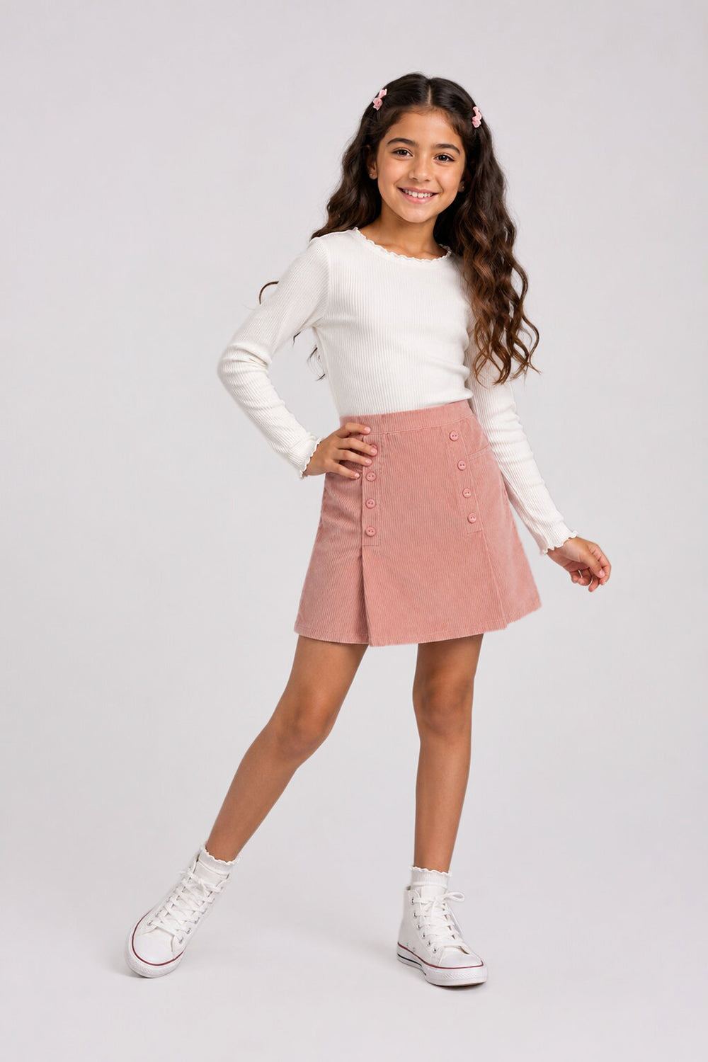 Pink Regular Fit Skirt With 2 Pocket For Tweens Girls - Image 1