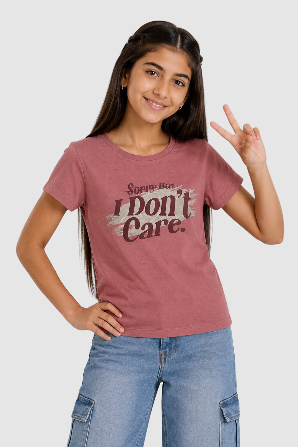 Mauve Graphic Regular Fit T-Shirt For Tweens Girls - Image 1