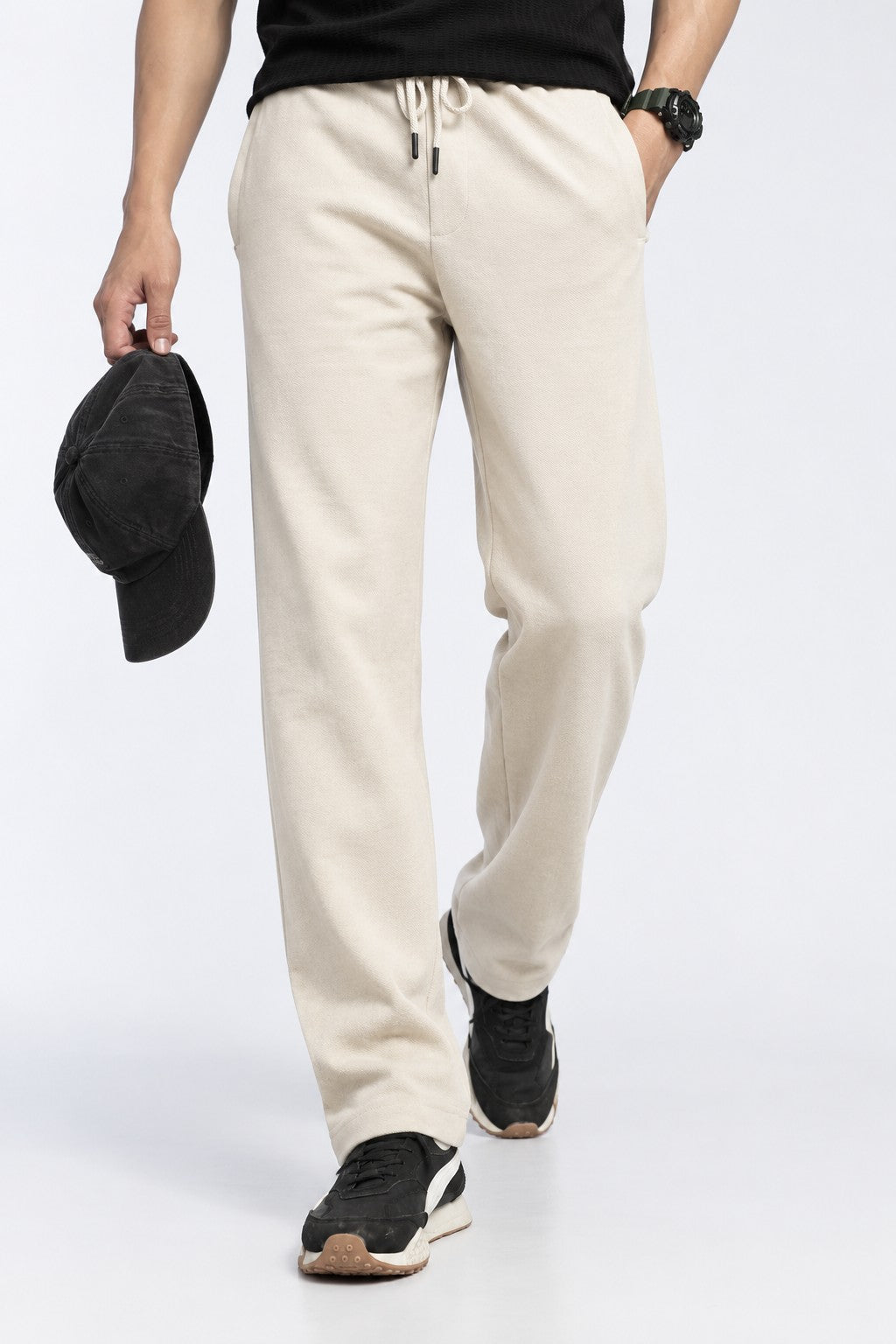 Beige Relaxed Fit Jogger With 2 Pocket For Men - Image 1