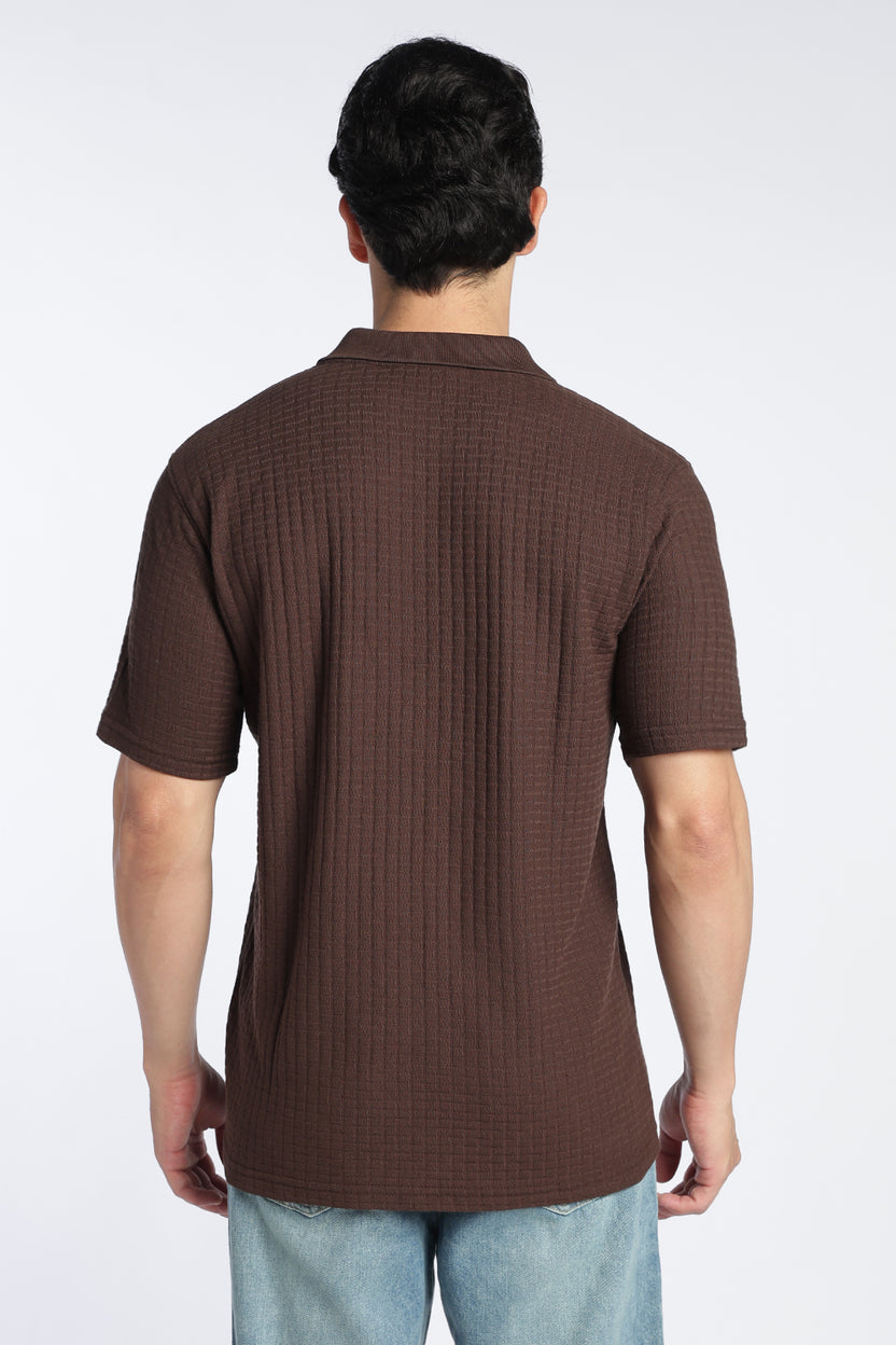 Brown Textured Regular Fit Polo T-Shirt For Men - Image 5