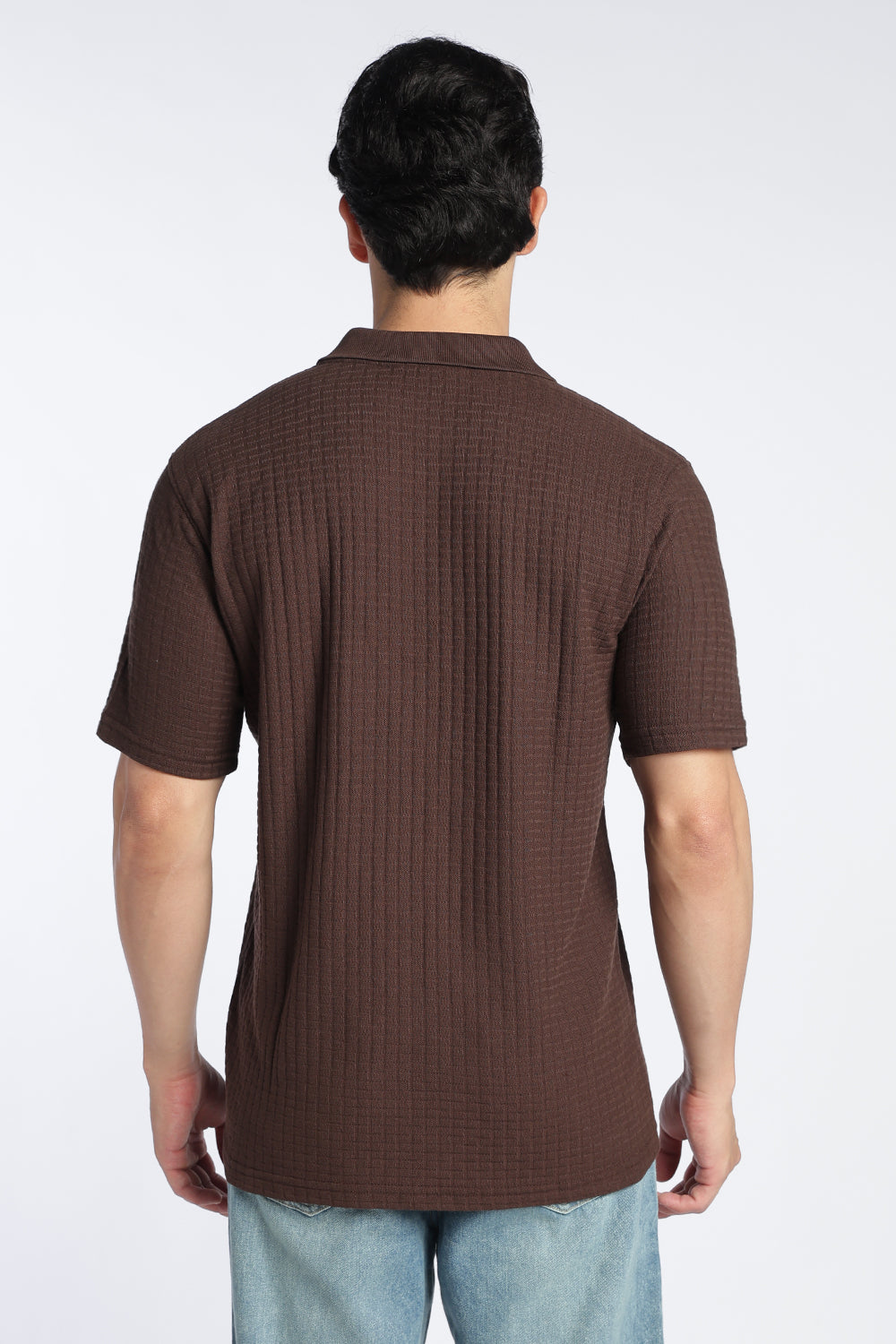 Brown Textured Regular Fit Polo T-Shirt For Men - Image 5