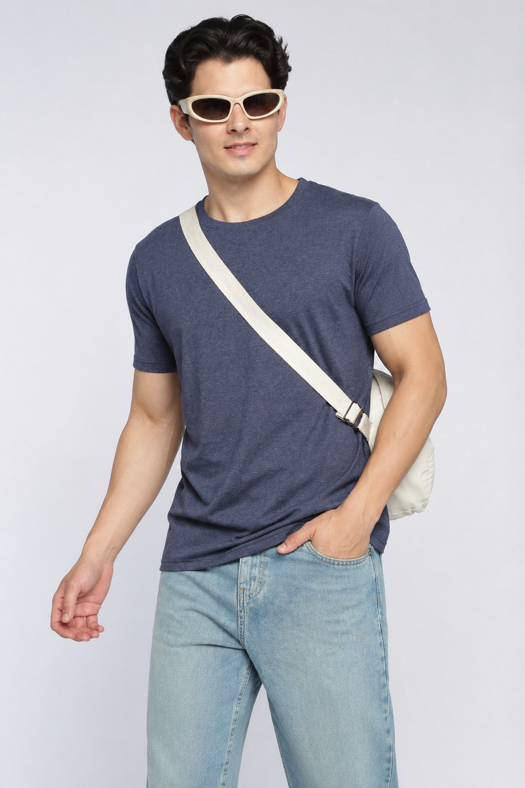 Navy Cotton Regular Fit T-Shirt For Men - Image 1