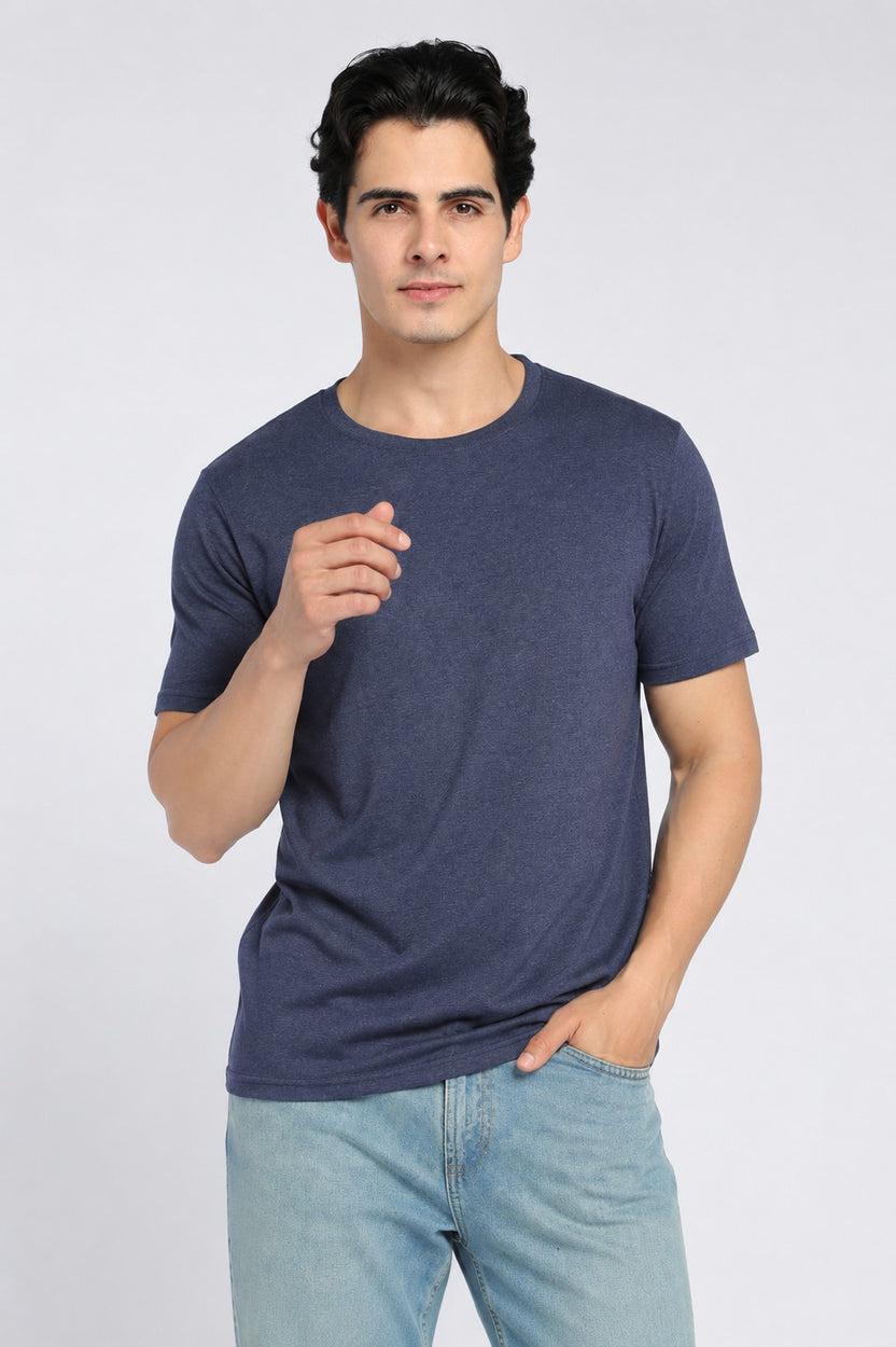 Navy Cotton Regular Fit T-Shirt For Men - Image 2