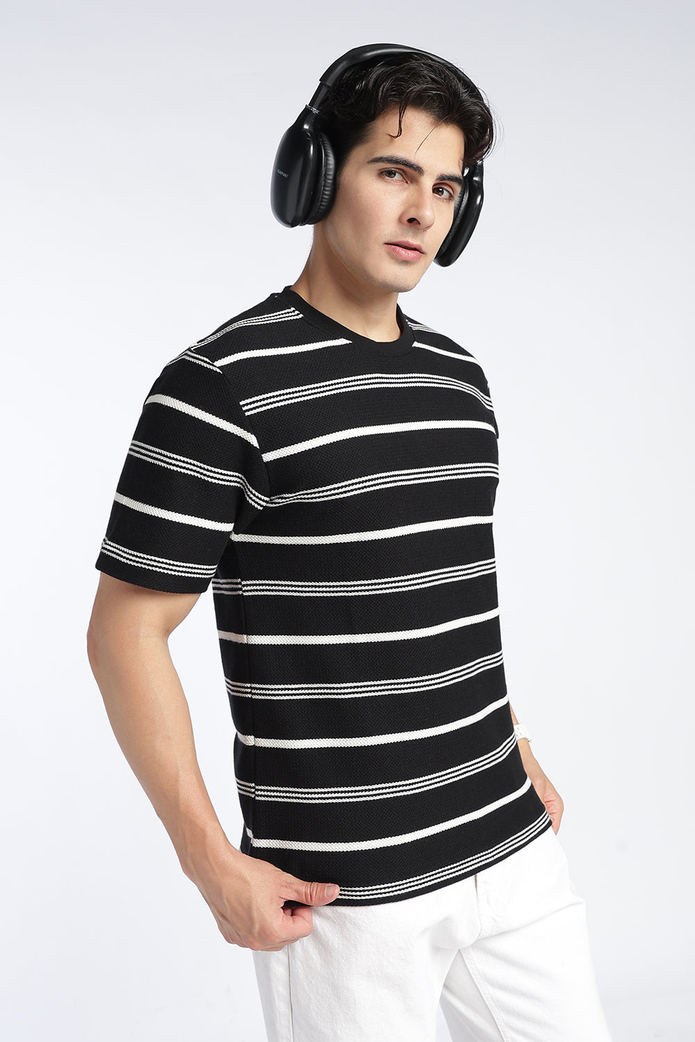 Mens Regular Black Textured T-Shirt - Image 1