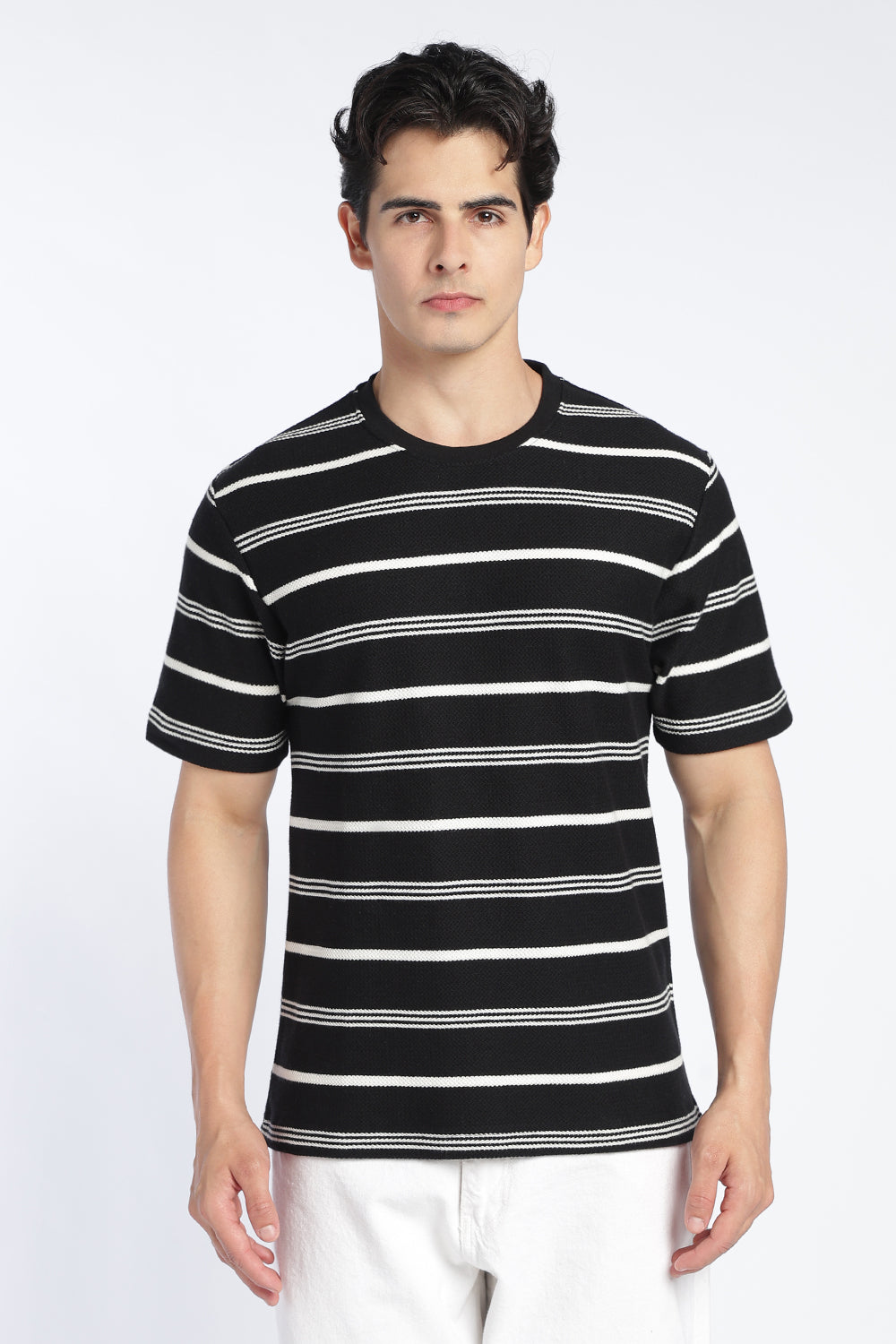 Mens Regular Black Textured T-Shirt - Image 2