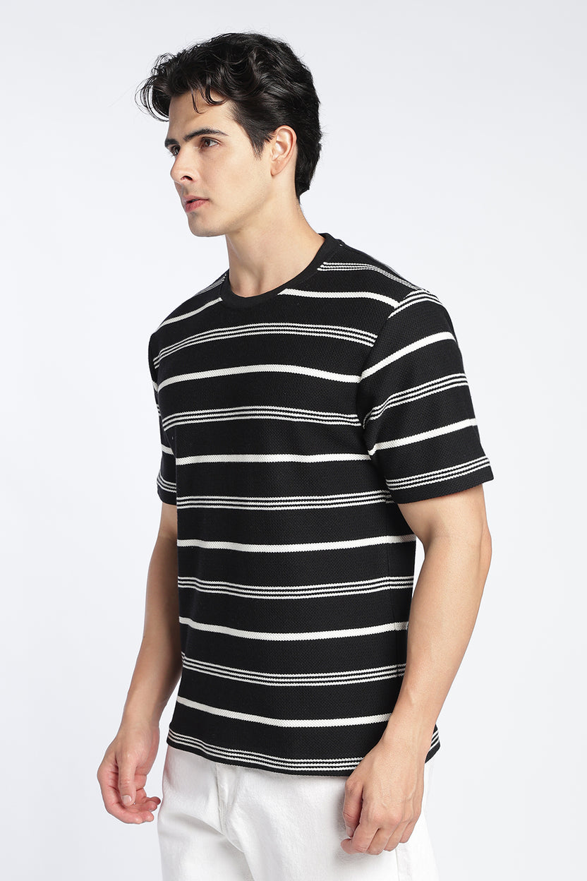 Mens Regular Black Textured T-Shirt - Image 4