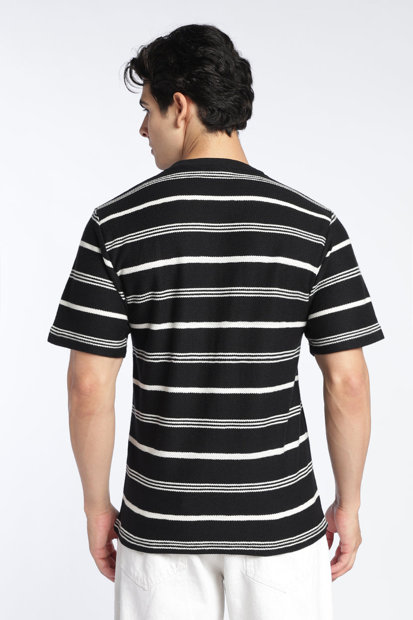 Mens Regular Black Textured T-Shirt - Image 5