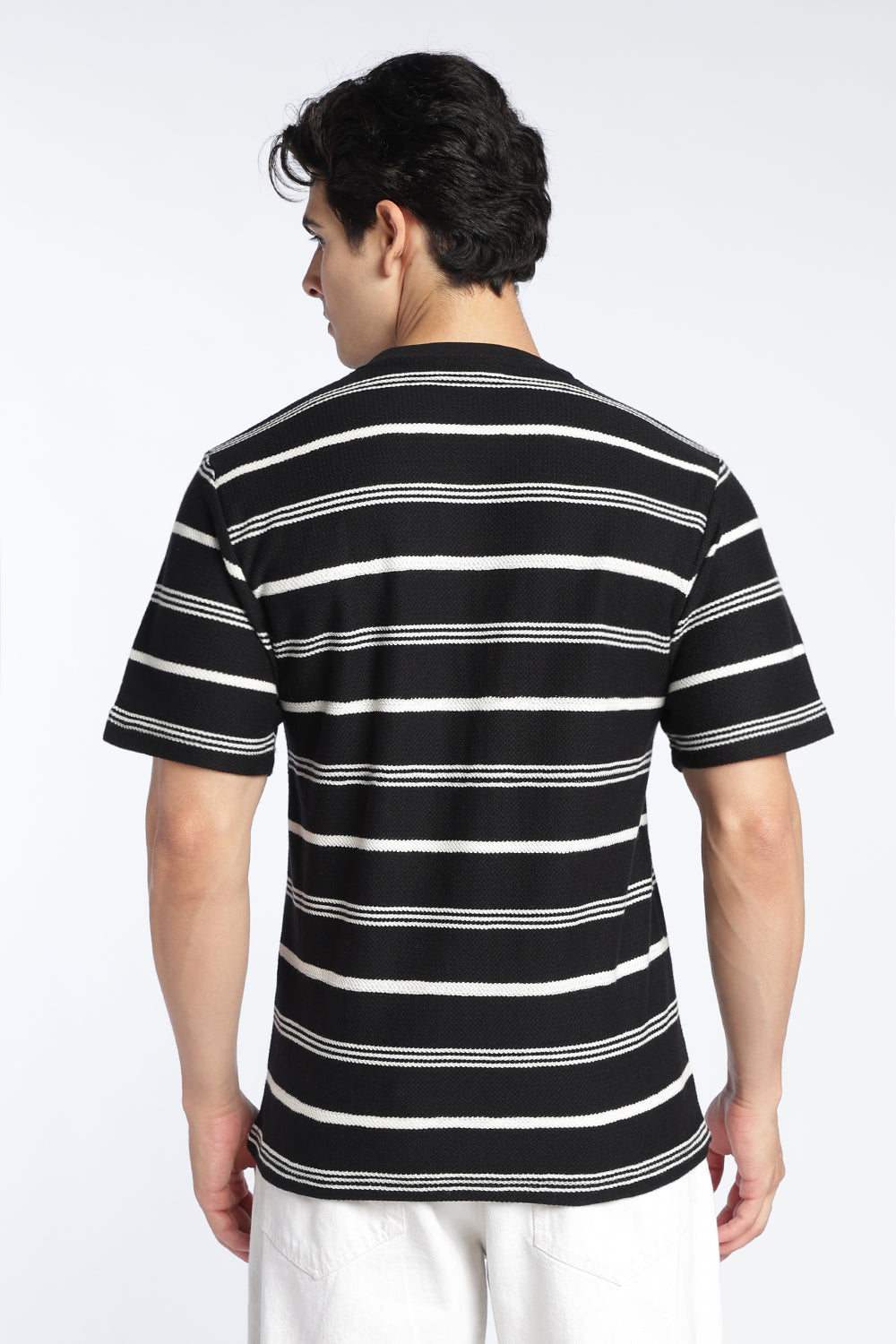 Mens Regular Black Textured T-Shirt - Image 5