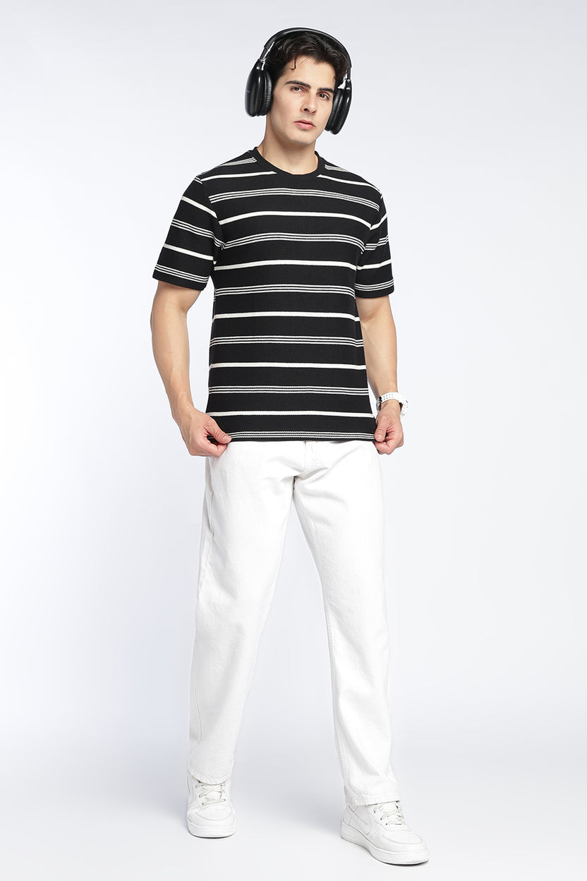 Mens Regular Black Textured T-Shirt - Image 6