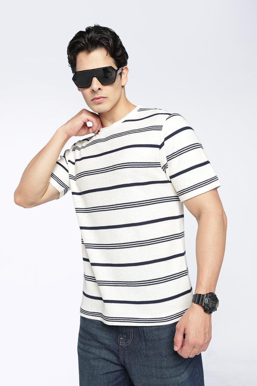 Mens Regular Offwhite Textured T-Shirt - Image 1