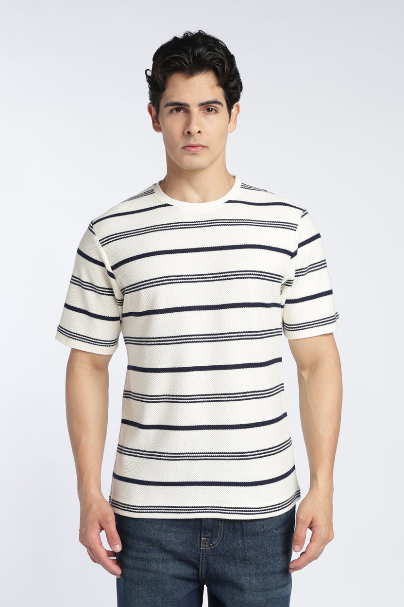 Mens Regular Offwhite Textured T-Shirt - Image 2