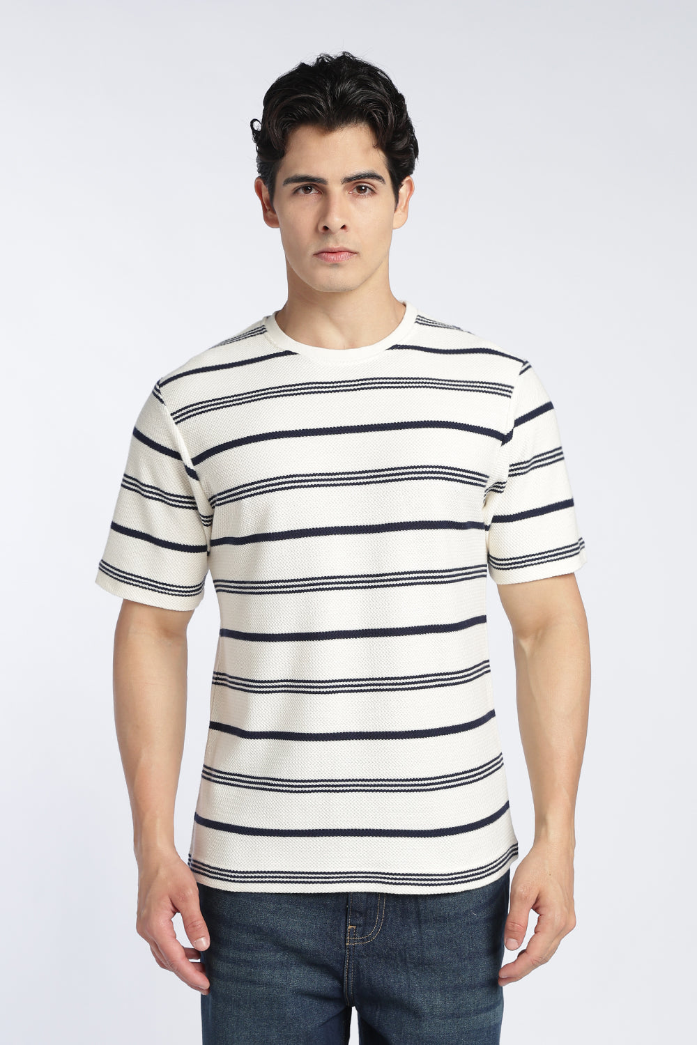 Mens Regular Offwhite Textured T-Shirt - Image 2