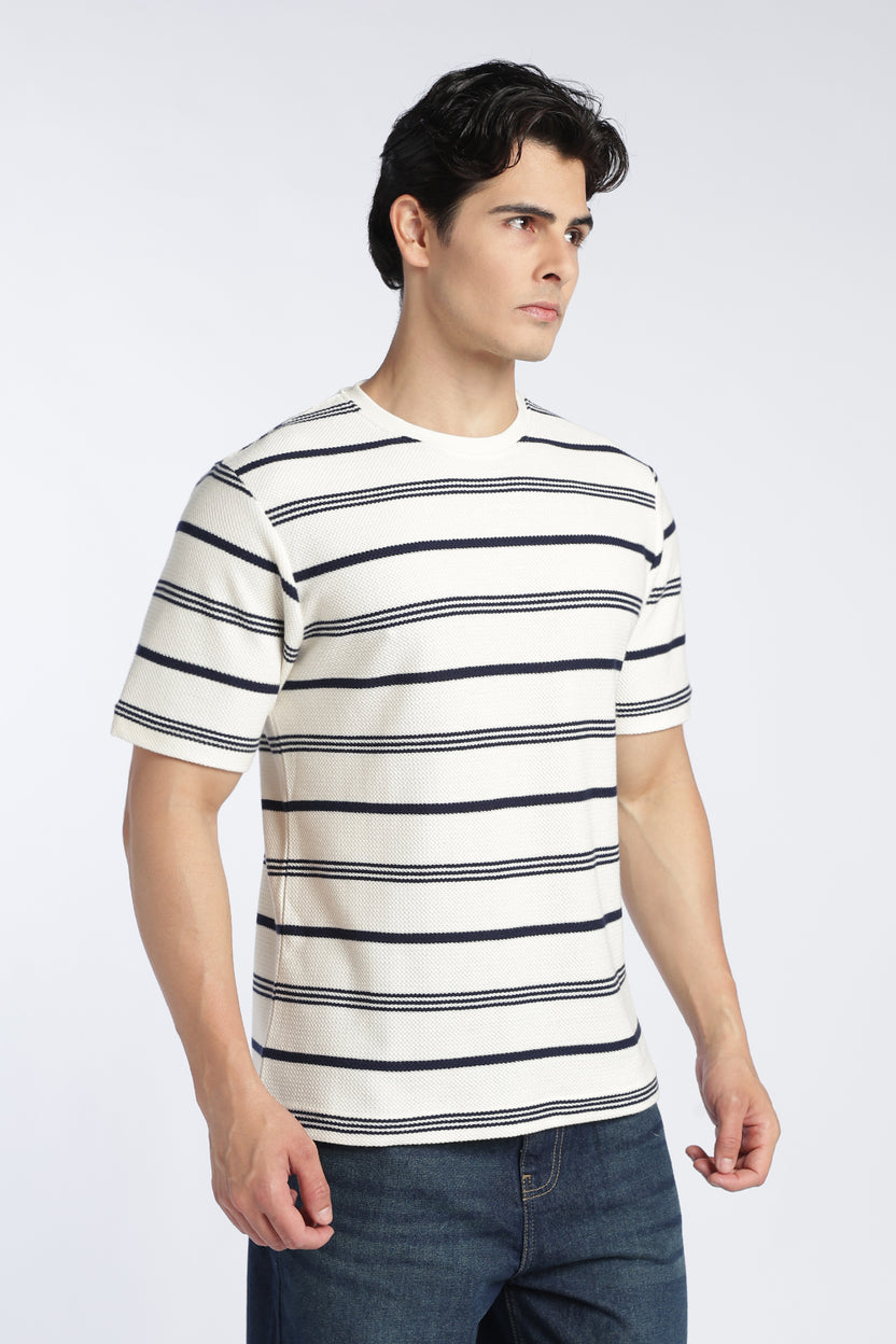 Mens Regular Offwhite Textured T-Shirt - Image 4