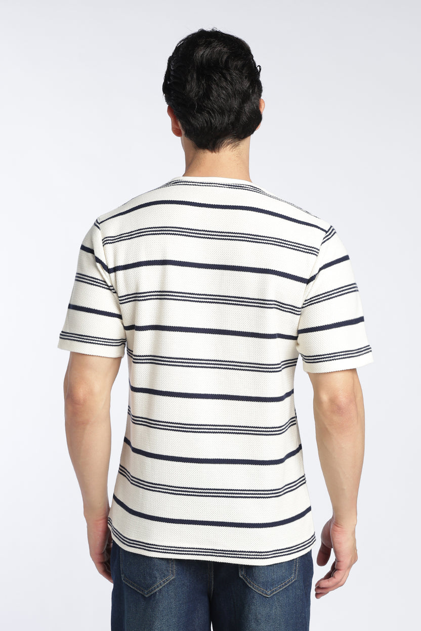 Mens Regular Offwhite Textured T-Shirt - Image 5