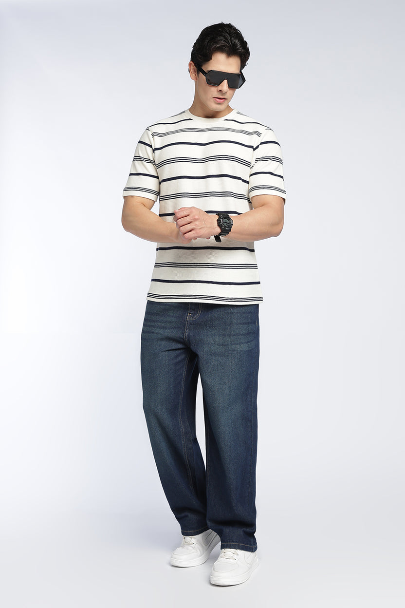 Mens Regular Offwhite Textured T-Shirt - Image 6