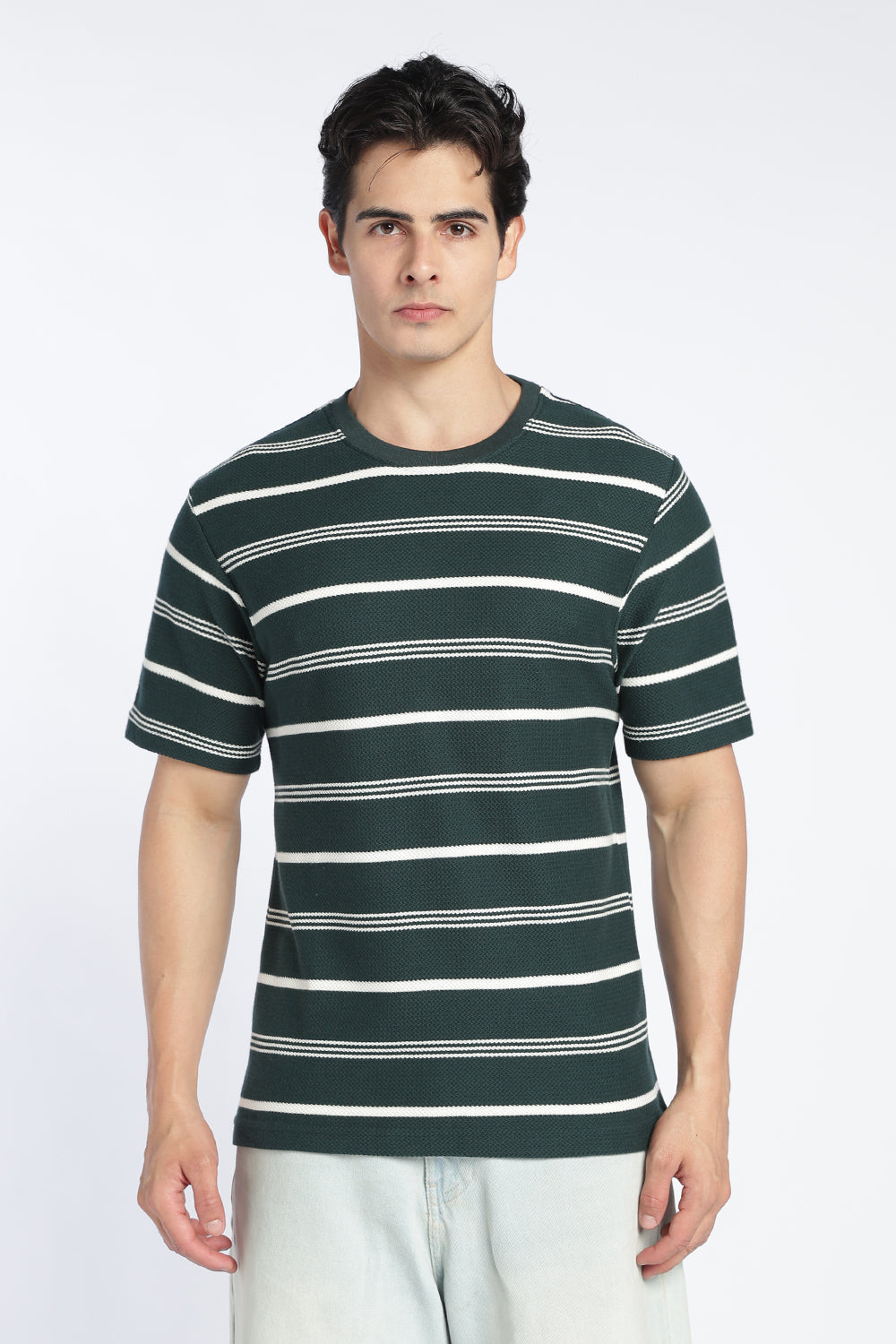 Mens Regular Green Textured T-Shirt - Image 1
