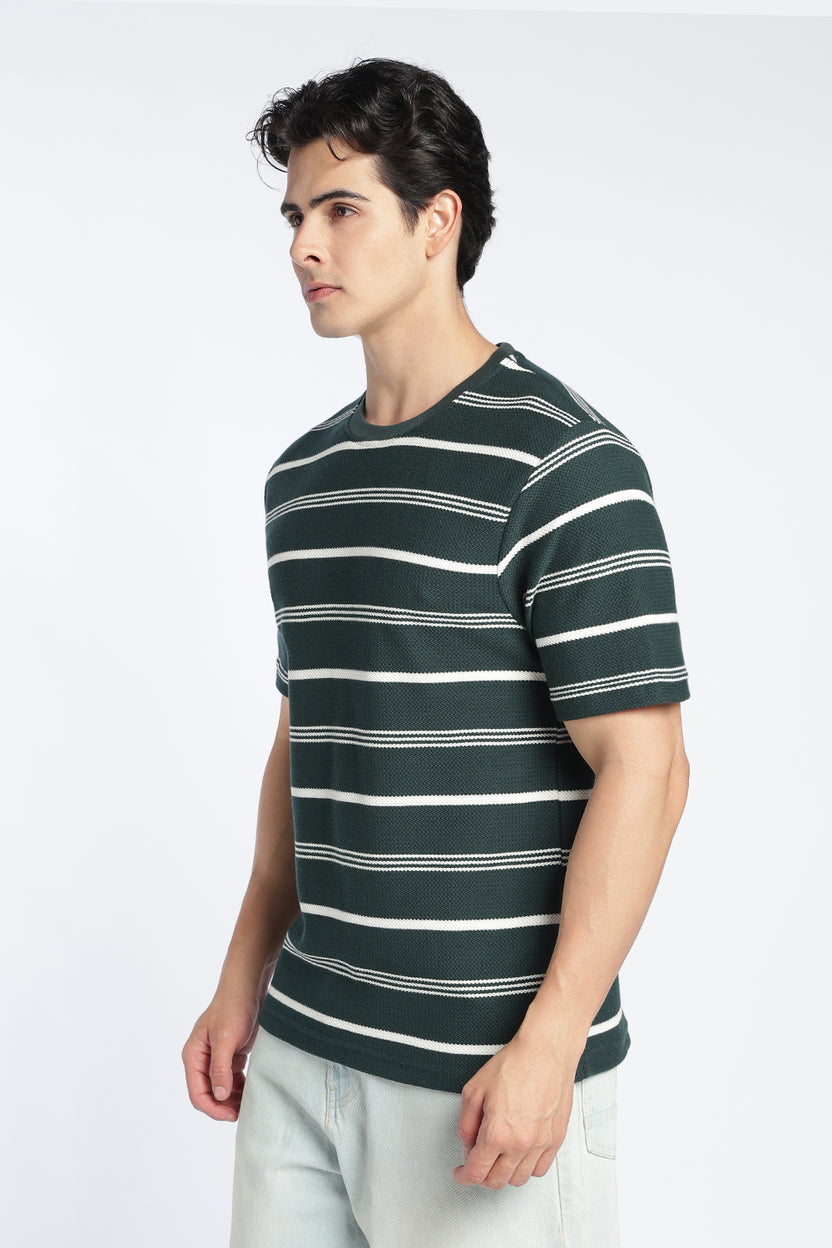 Mens Regular Green Textured T-Shirt - Image 2