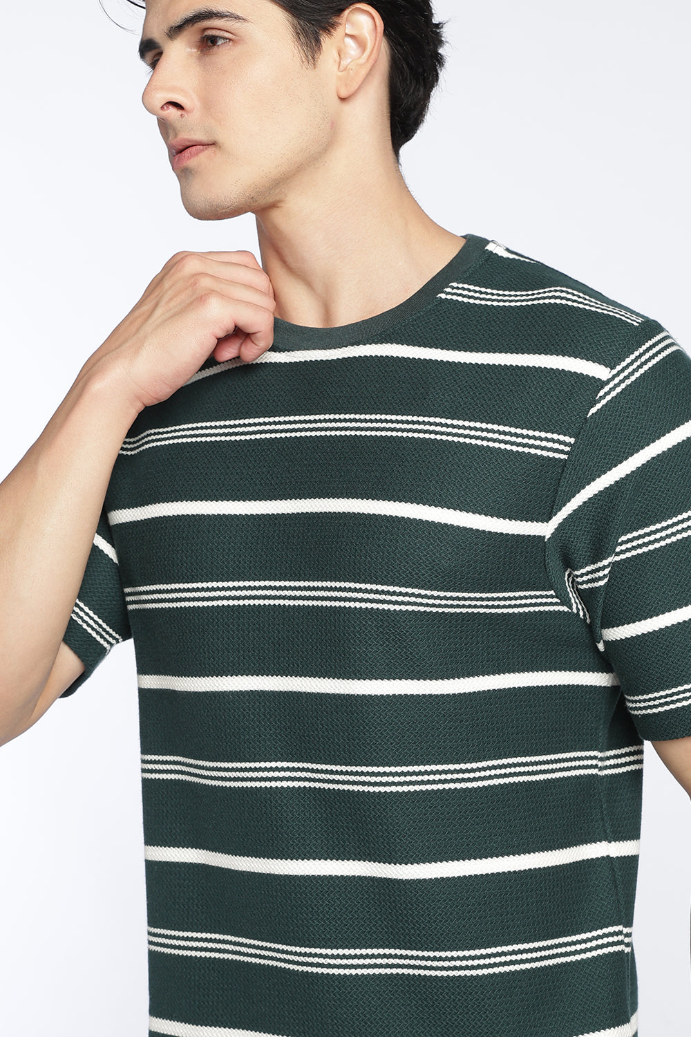 Mens Regular Green Textured T-Shirt - Image 3
