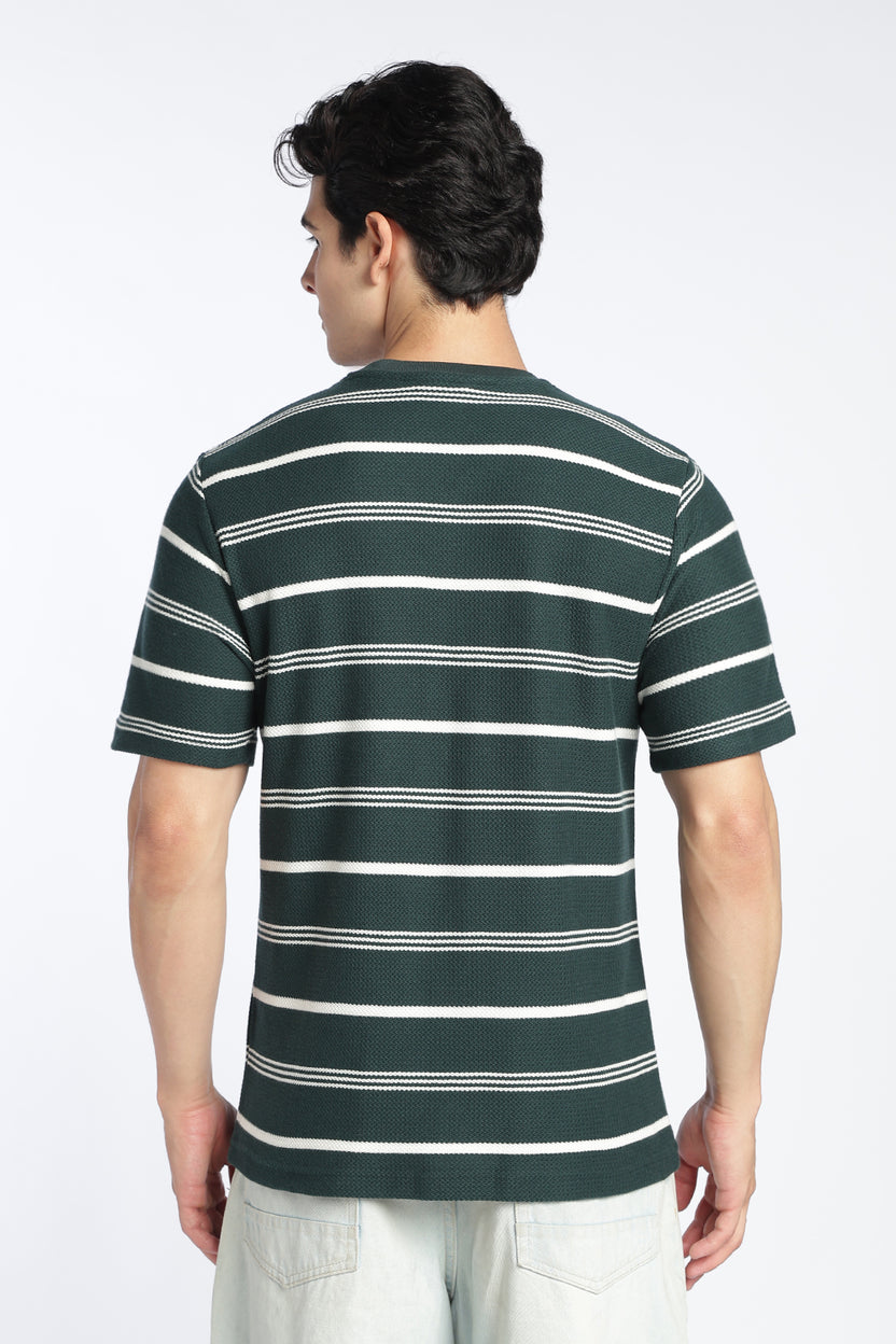 Mens Regular Green Textured T-Shirt - Image 5