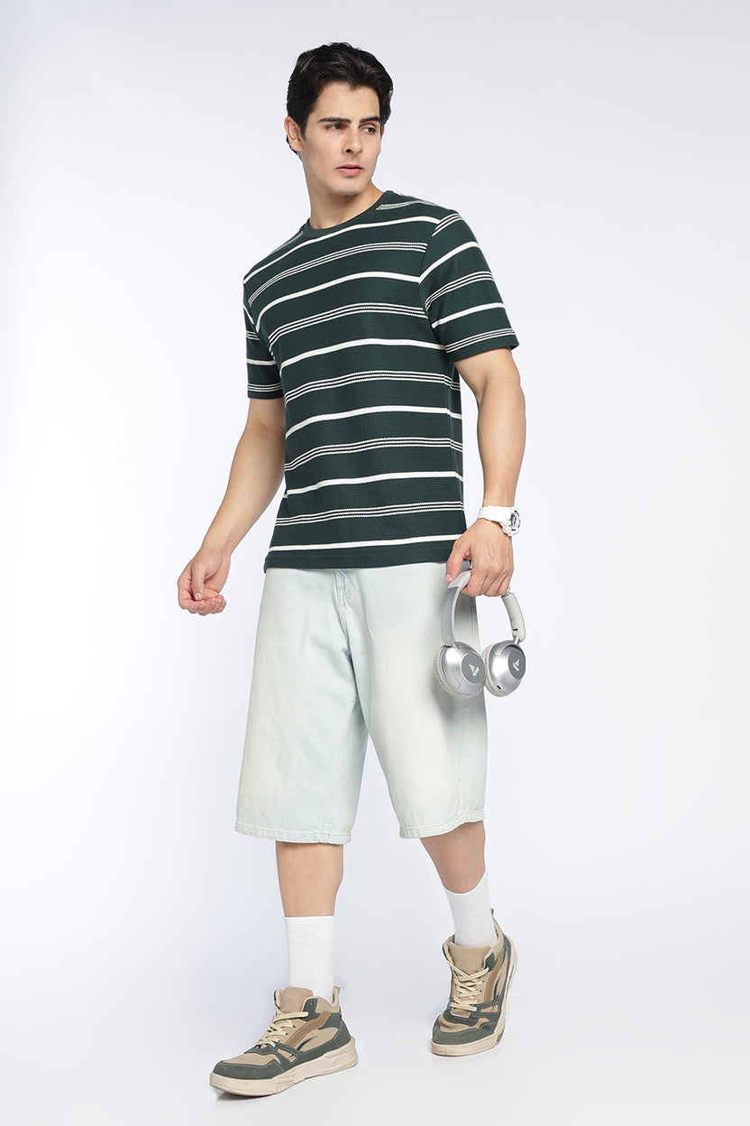 Mens Regular Green Textured T-Shirt - Image 6