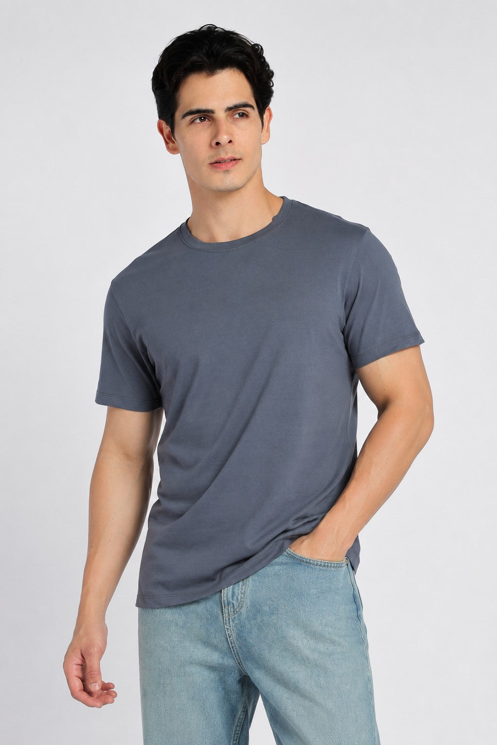Grey Cotton Regular Fit T-Shirt For Men - Image 2