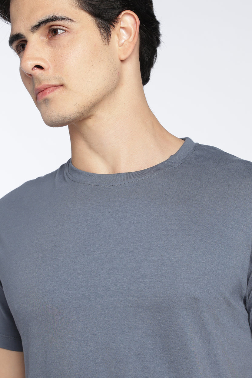 Grey Cotton Regular Fit T-Shirt For Men - Image 3