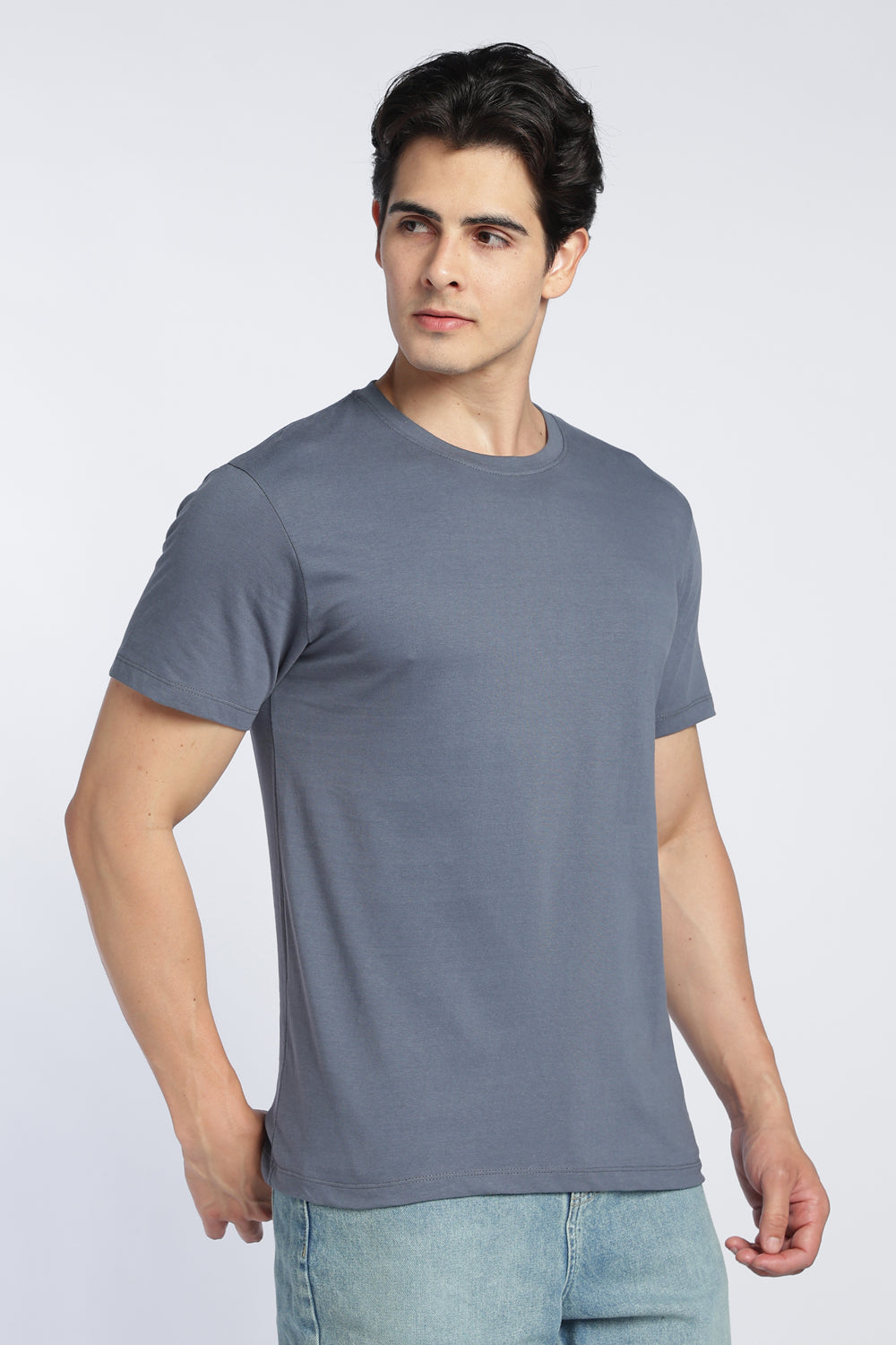 Grey Cotton Regular Fit T-Shirt For Men - Image 4