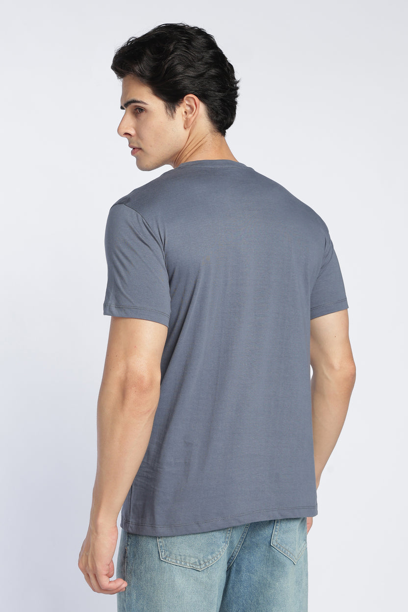 Grey Cotton Regular Fit T-Shirt For Men - Image 5