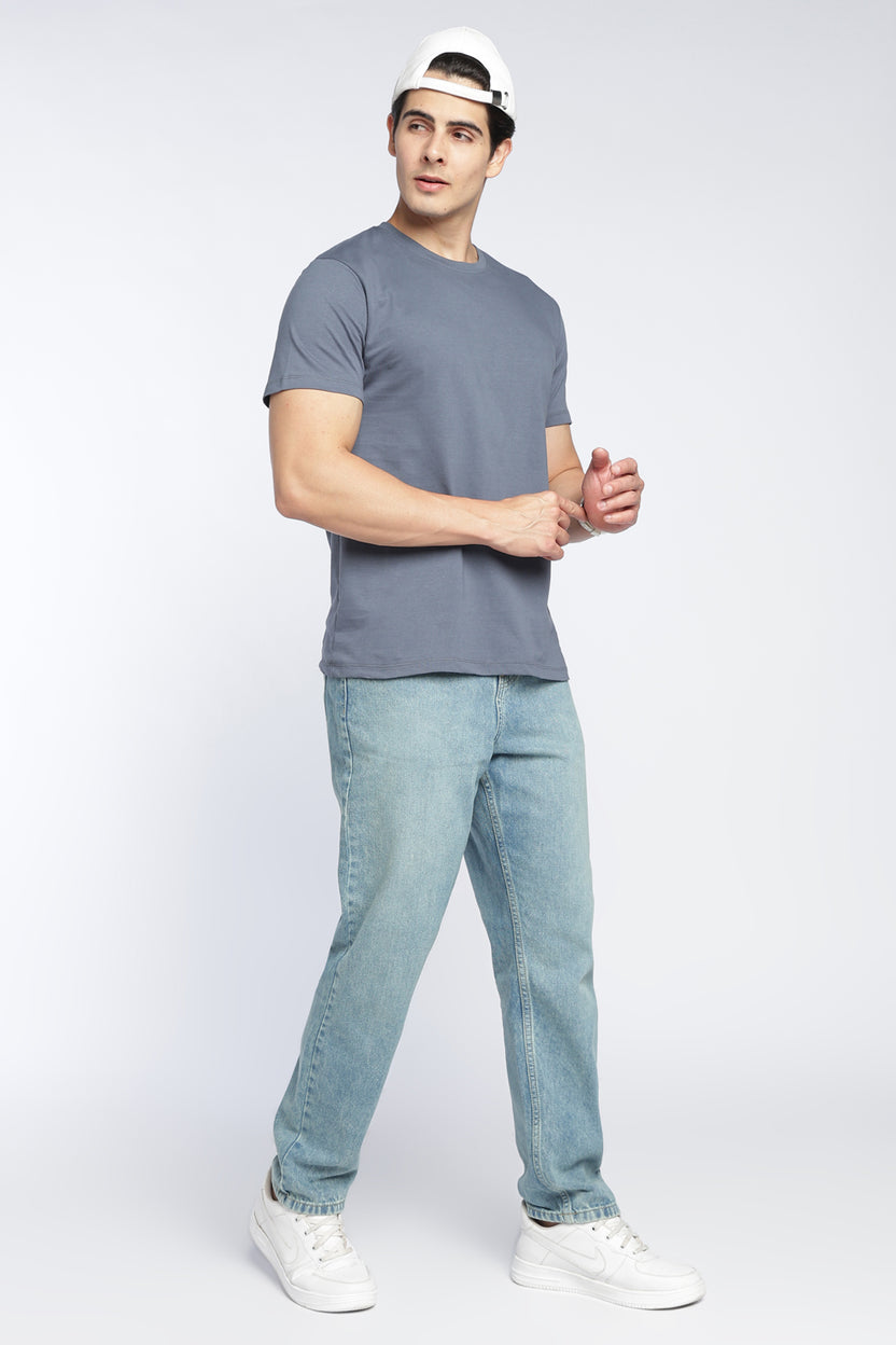 Grey Cotton Regular Fit T-Shirt For Men - Image 6