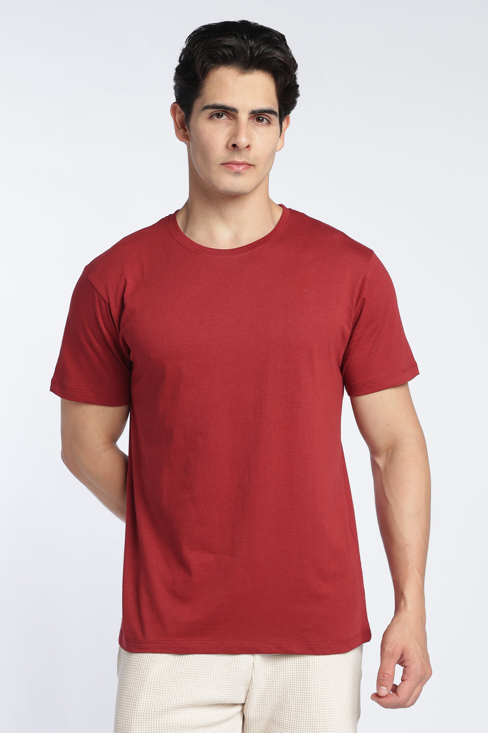 Maroon Cotton Regular Fit T-Shirt For Men - Image 2