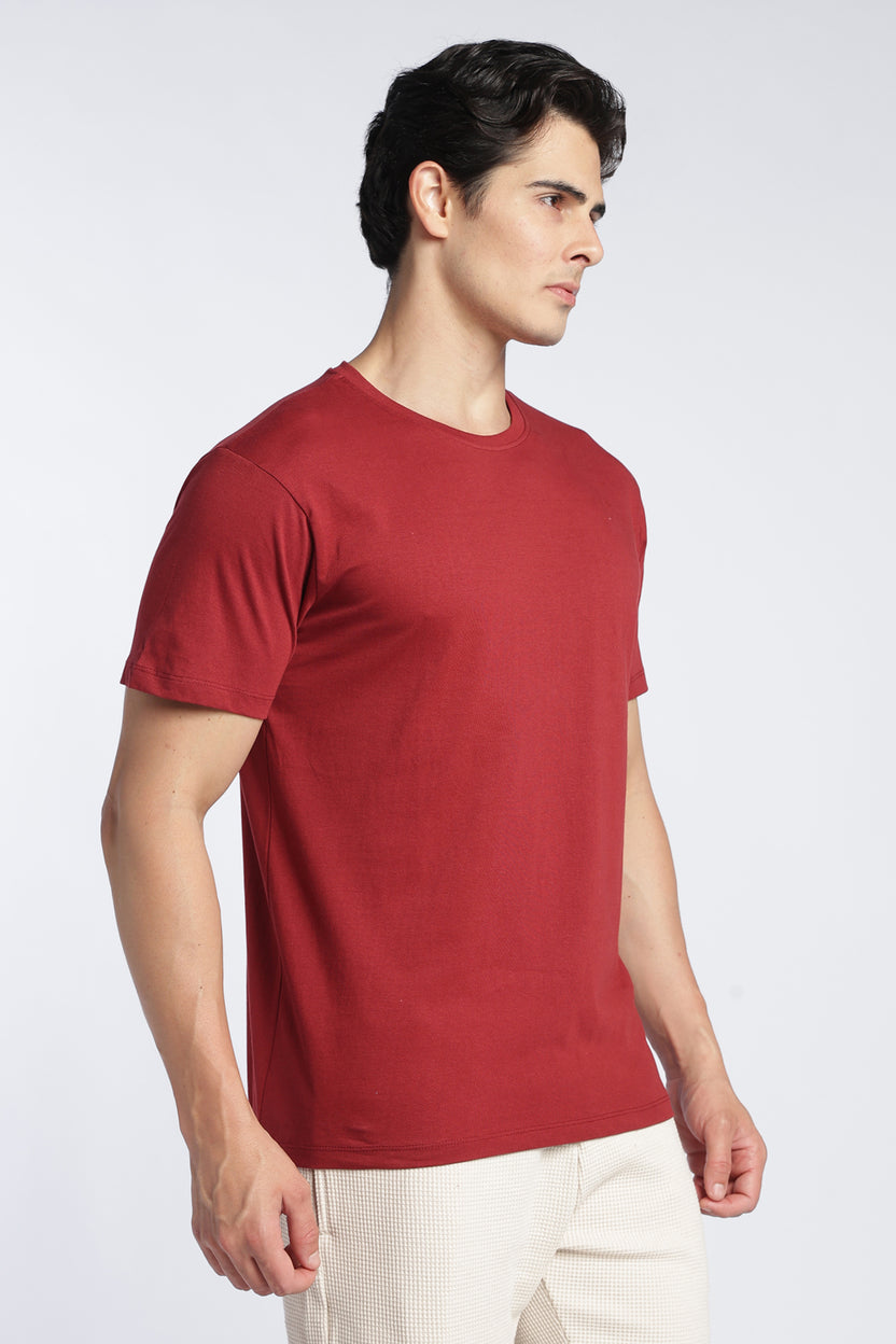 Maroon Cotton Regular Fit T-Shirt For Men - Image 4