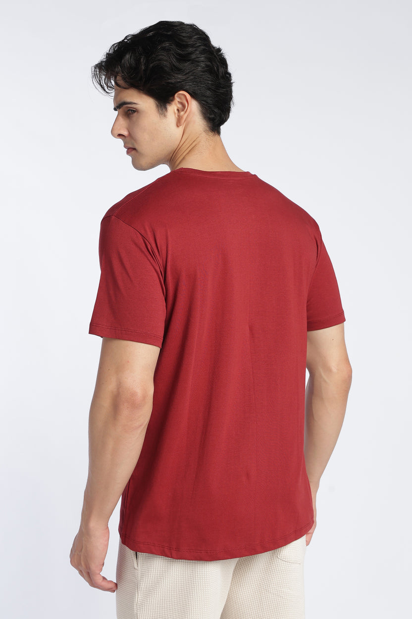 Maroon Cotton Regular Fit T-Shirt For Men - Image 5