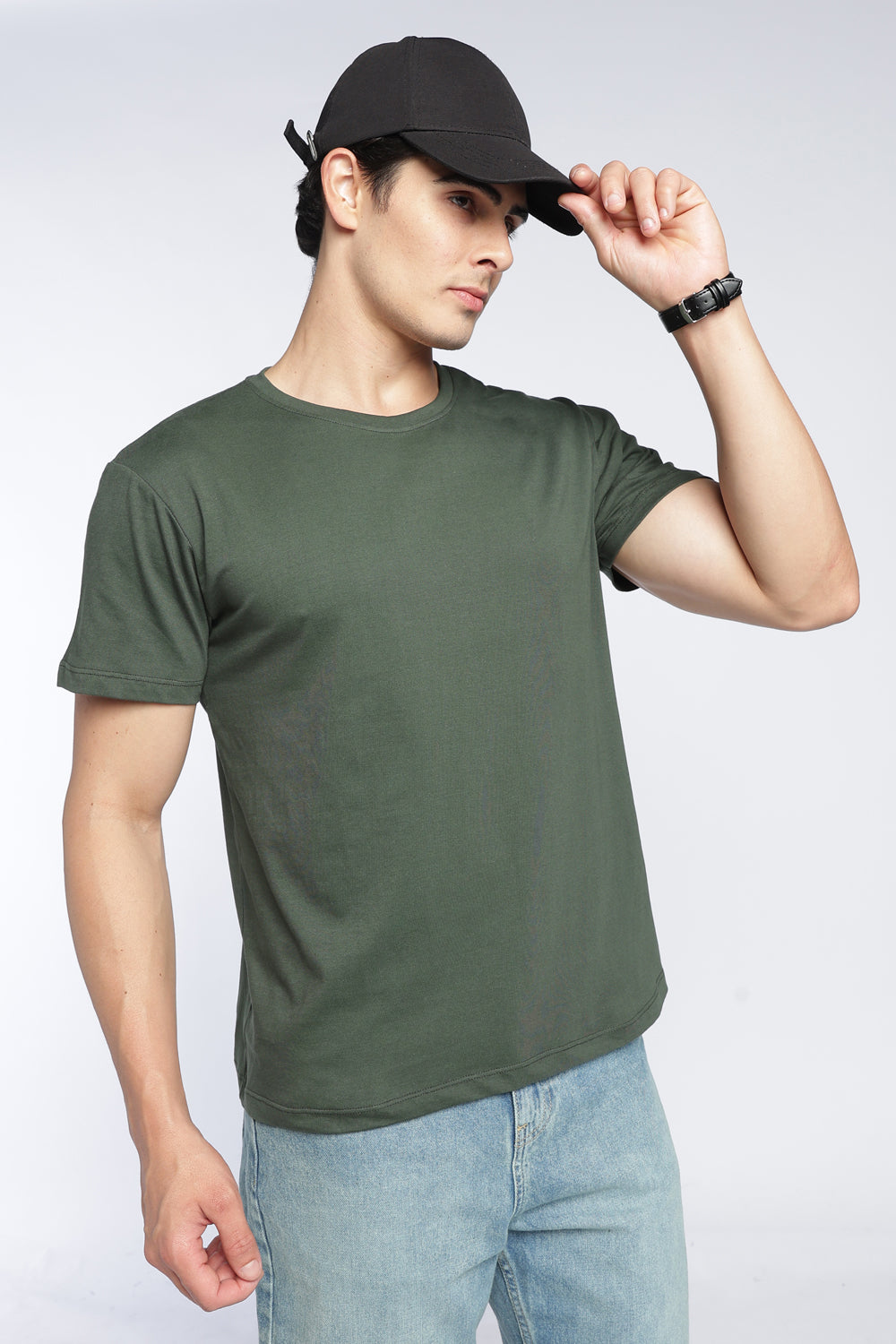 Olive Cotton Regular Fit T-Shirt For Men - Image 1