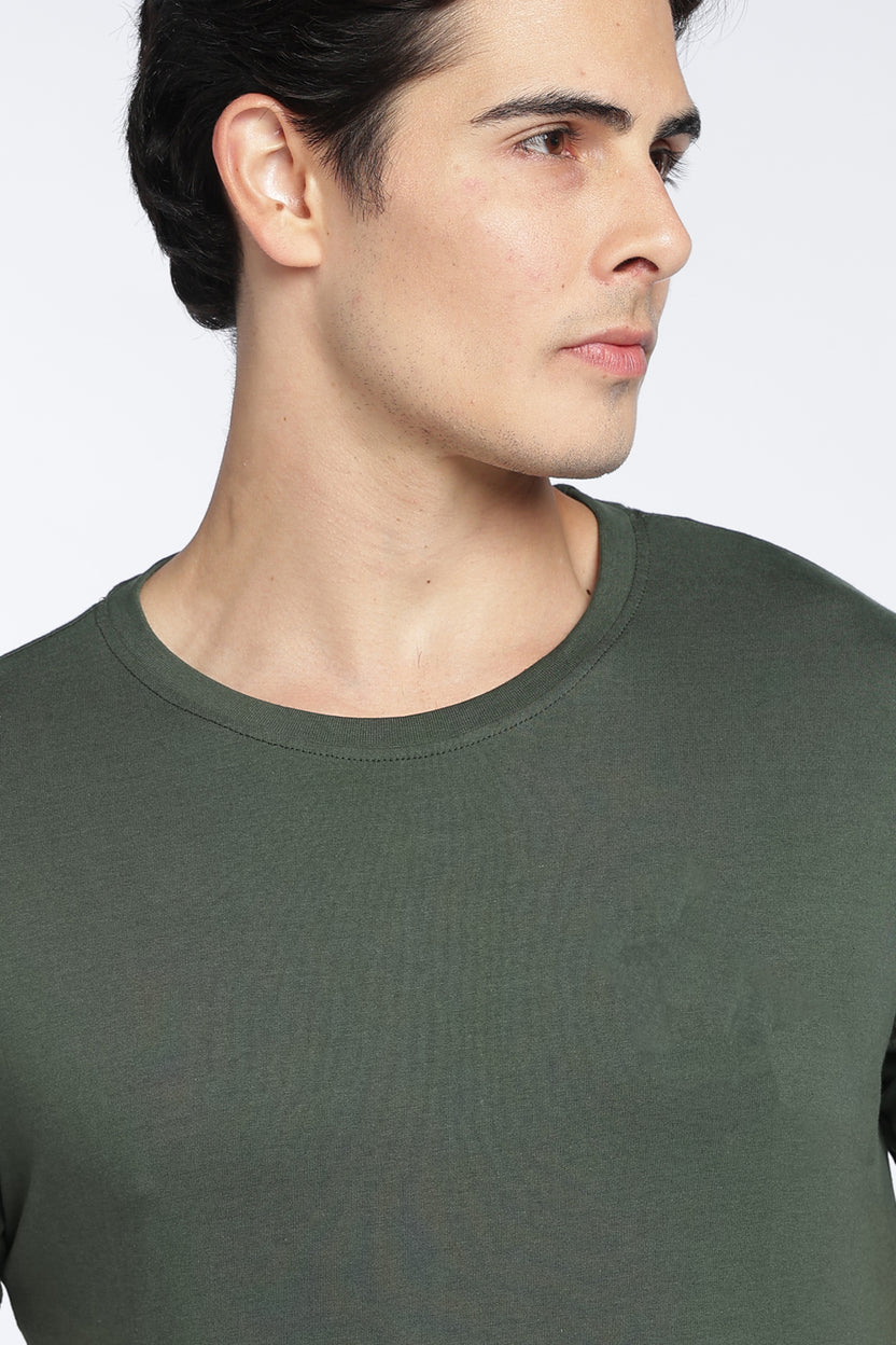 Olive Cotton Regular Fit T-Shirt For Men - Image 3