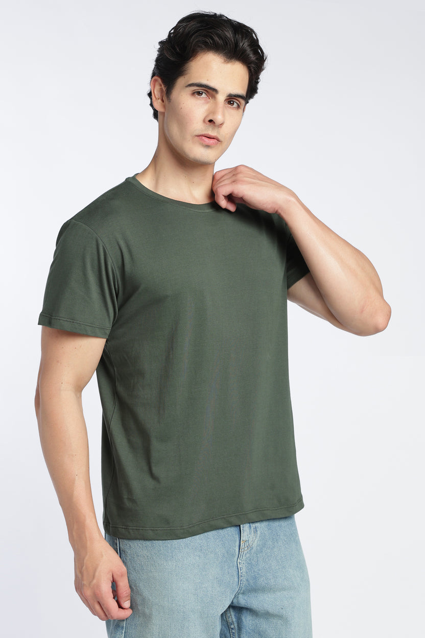 Olive Cotton Regular Fit T-Shirt For Men - Image 4