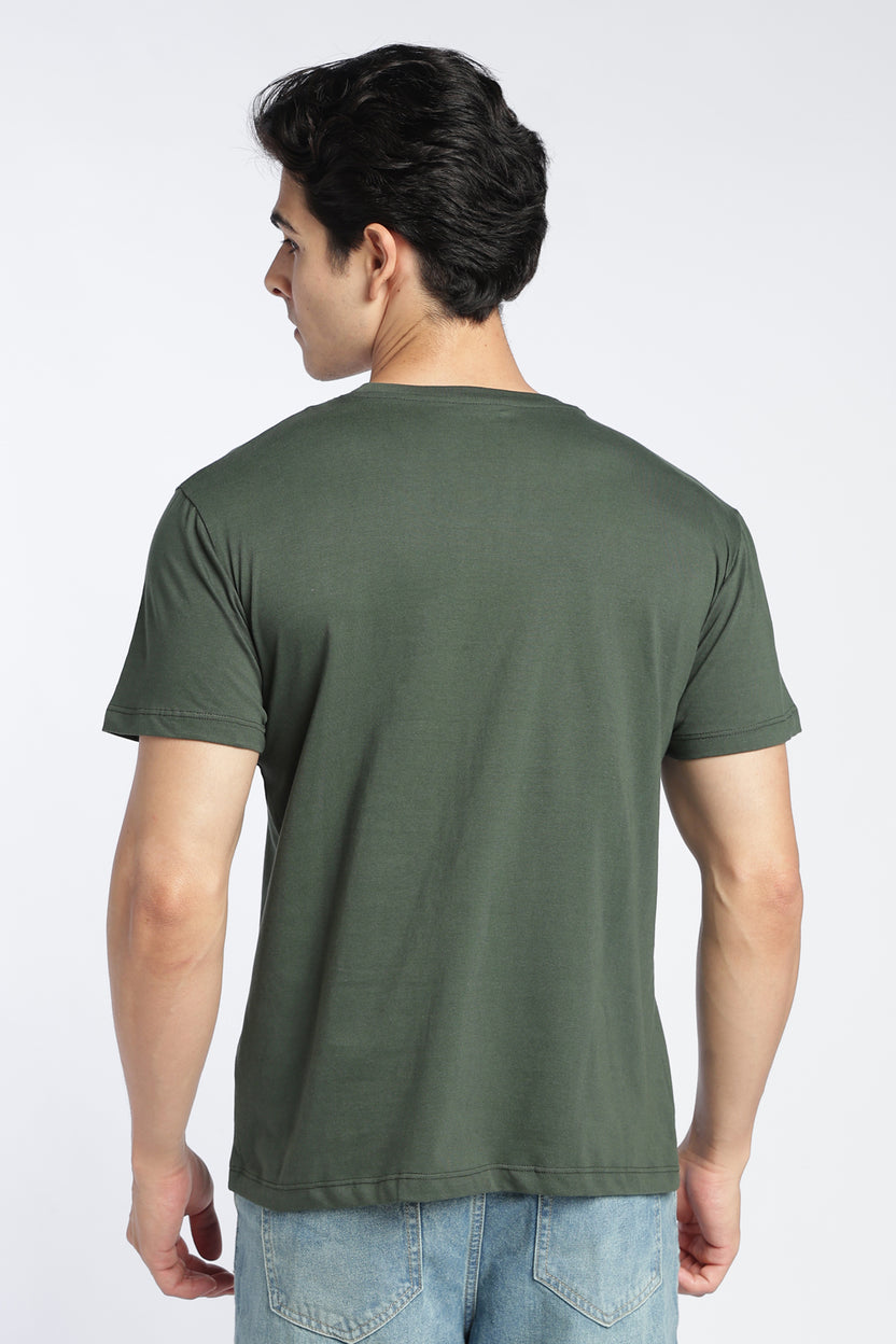 Olive Cotton Regular Fit T-Shirt For Men - Image 5