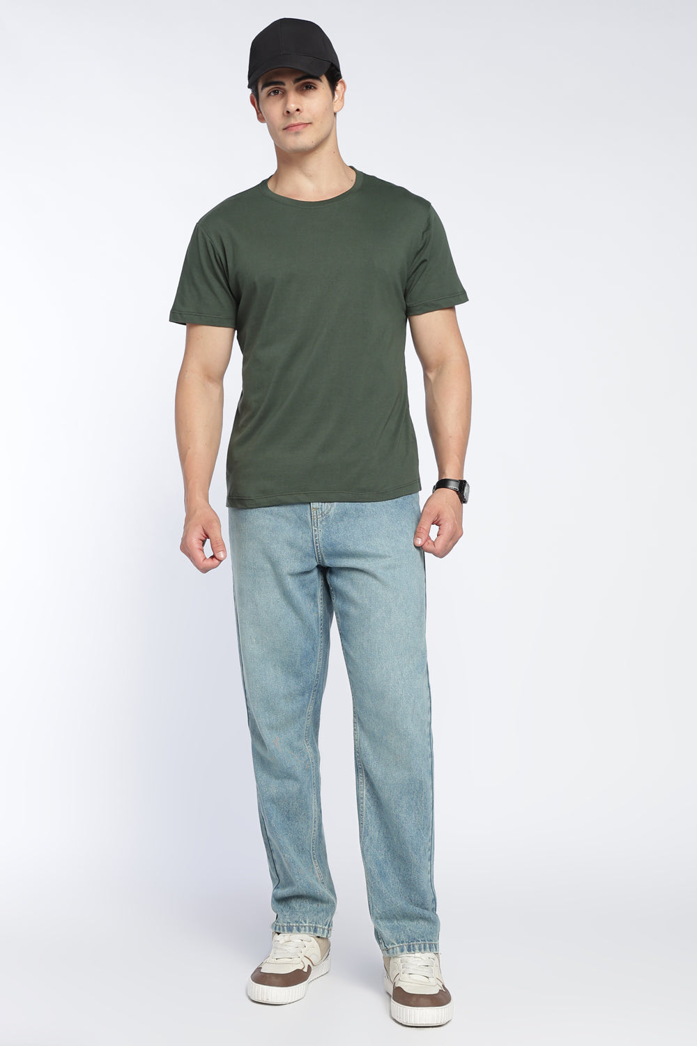 Olive Cotton Regular Fit T-Shirt For Men - Image 6