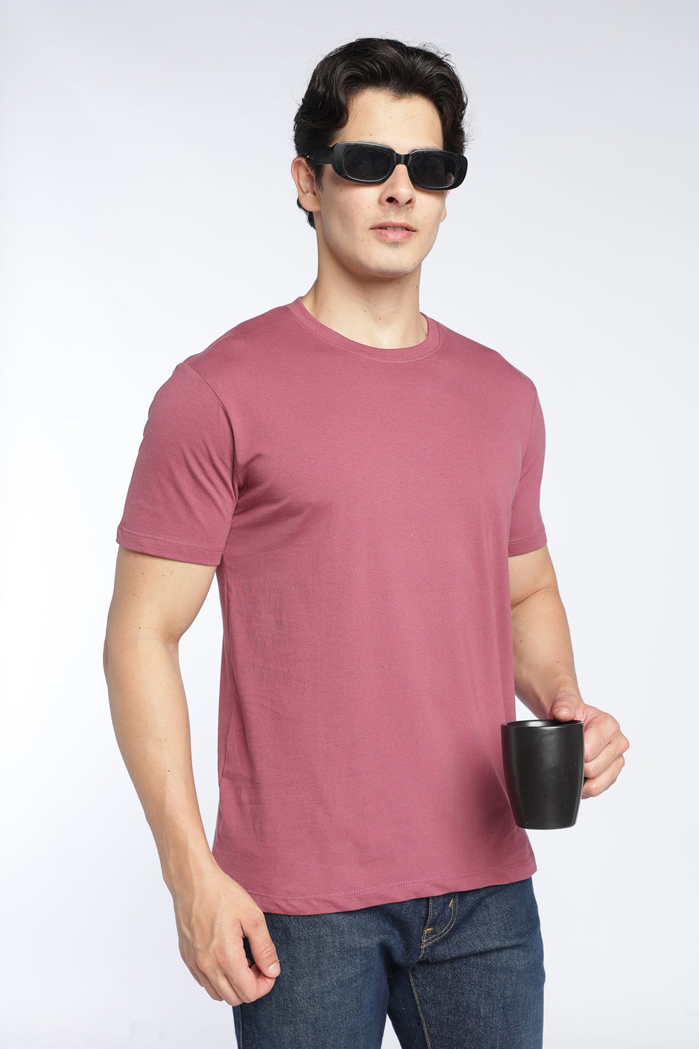 Mauve Cotton Regular Fit T-Shirt For Men - Image 1