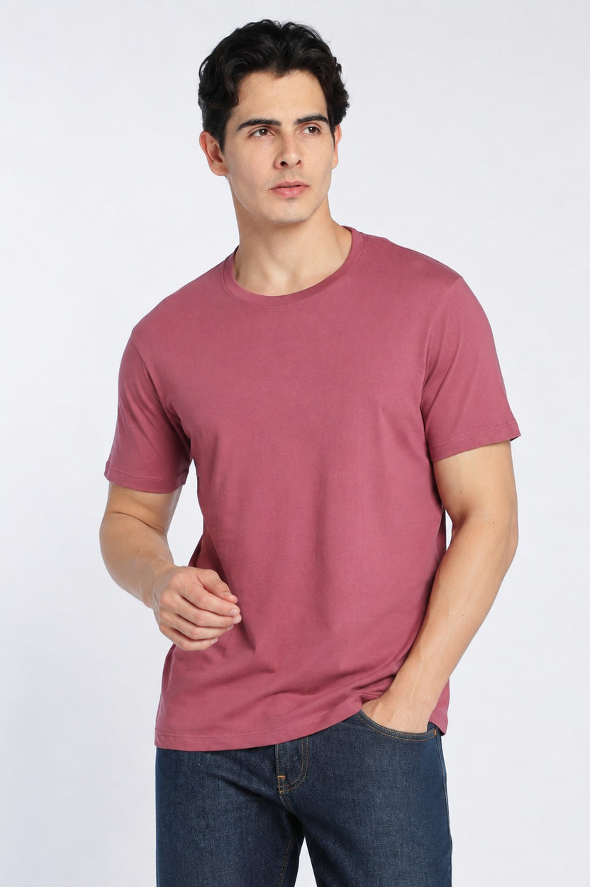 Mauve Cotton Regular Fit T-Shirt For Men - Image 2