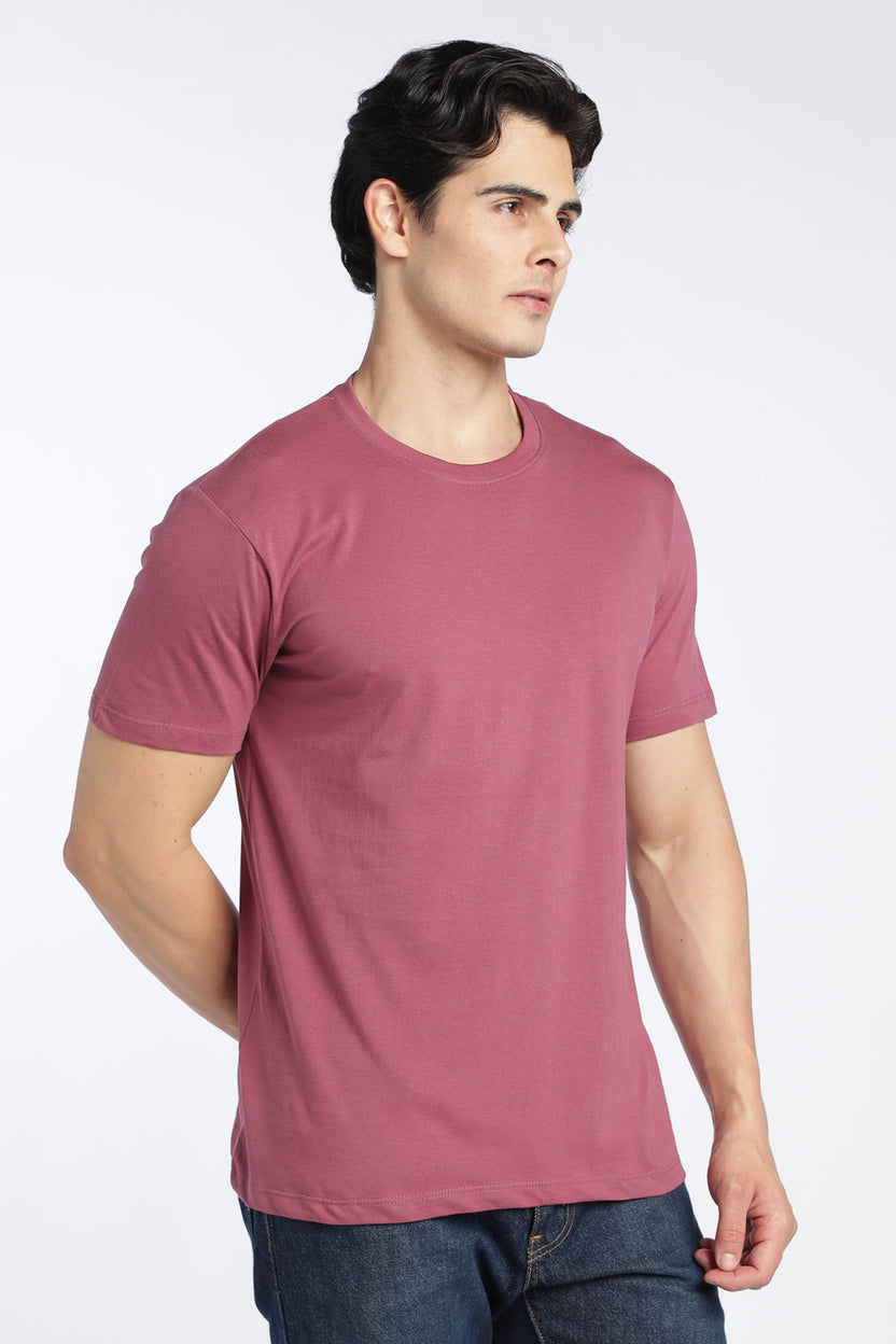Mauve Cotton Regular Fit T-Shirt For Men - Image 4