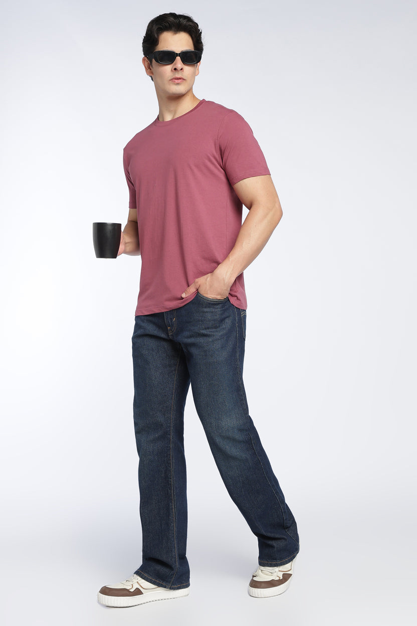 Mauve Cotton Regular Fit T-Shirt For Men - Image 6