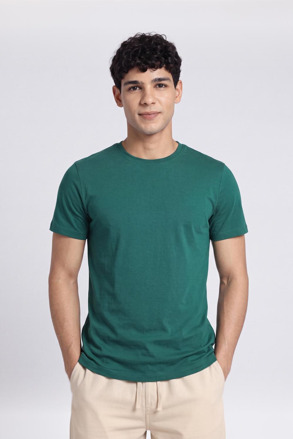Green Cotton Regular Fit T-Shirt For Men - Image 2