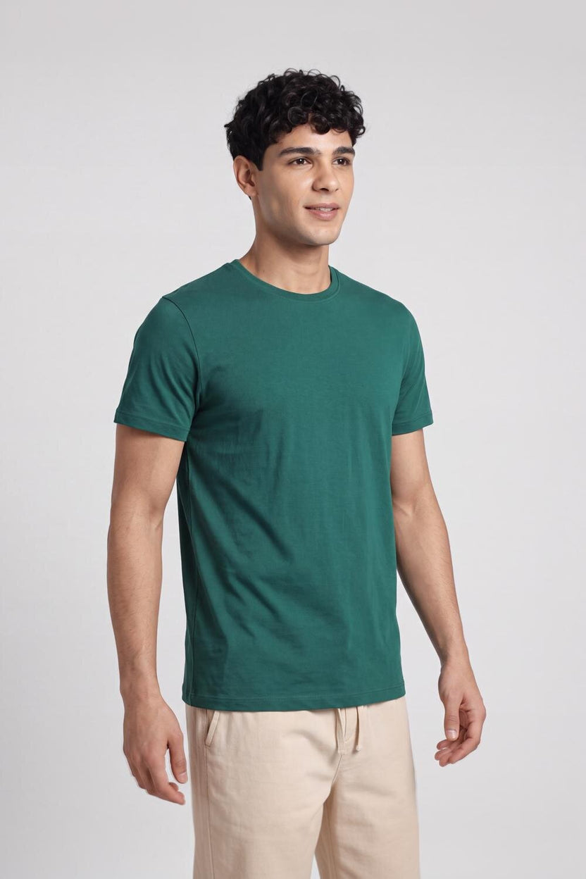 Green Cotton Regular Fit T-Shirt For Men - Image 4