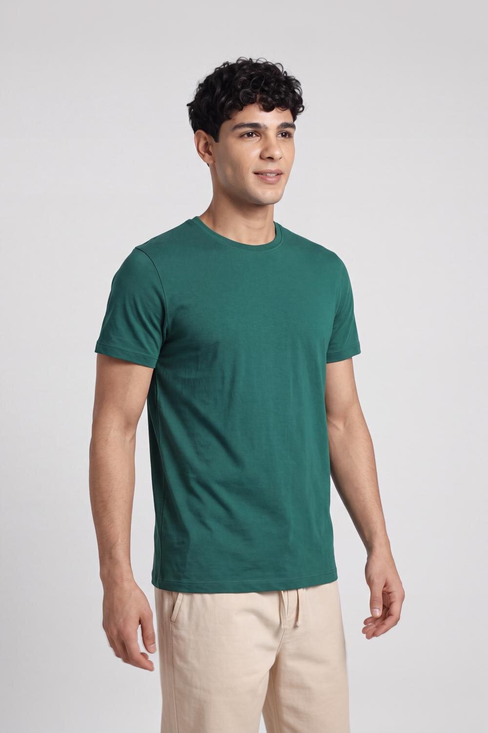 Green Cotton Regular Fit T-Shirt For Men - Image 4