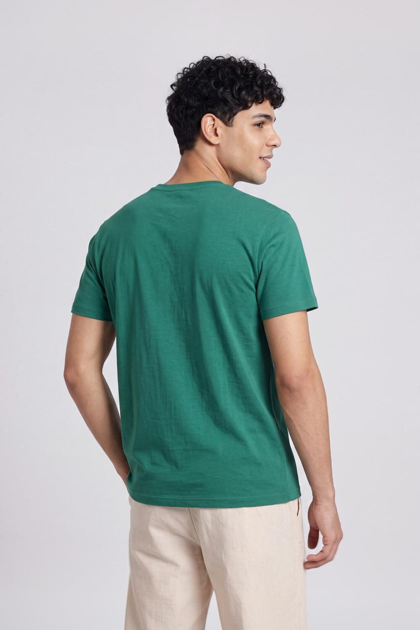 Green Cotton Regular Fit T-Shirt For Men - Image 5