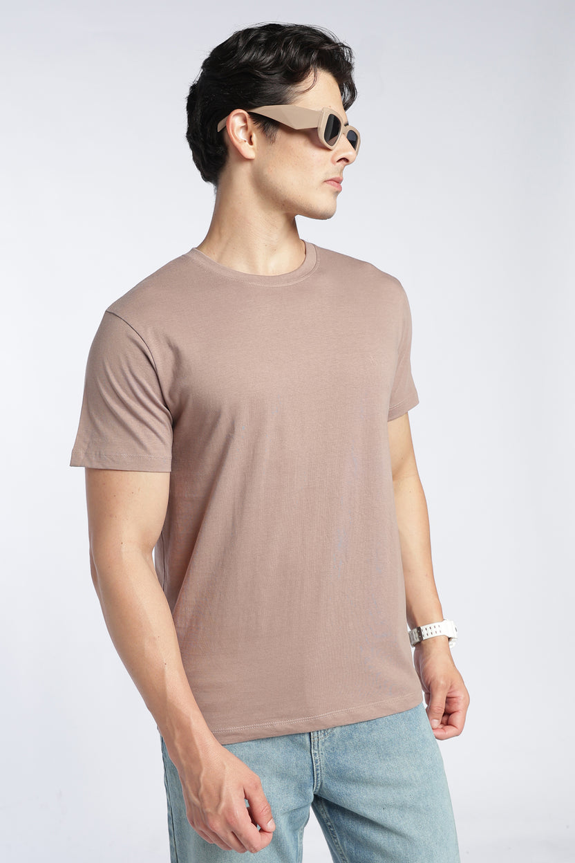 Beige Cotton Regular Fit T-Shirt For Men - Image 1