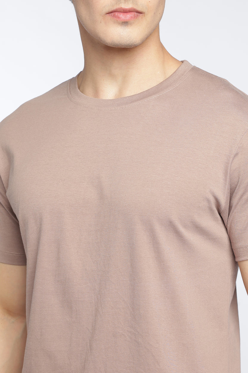 Beige Cotton Regular Fit T-Shirt For Men - Image 3